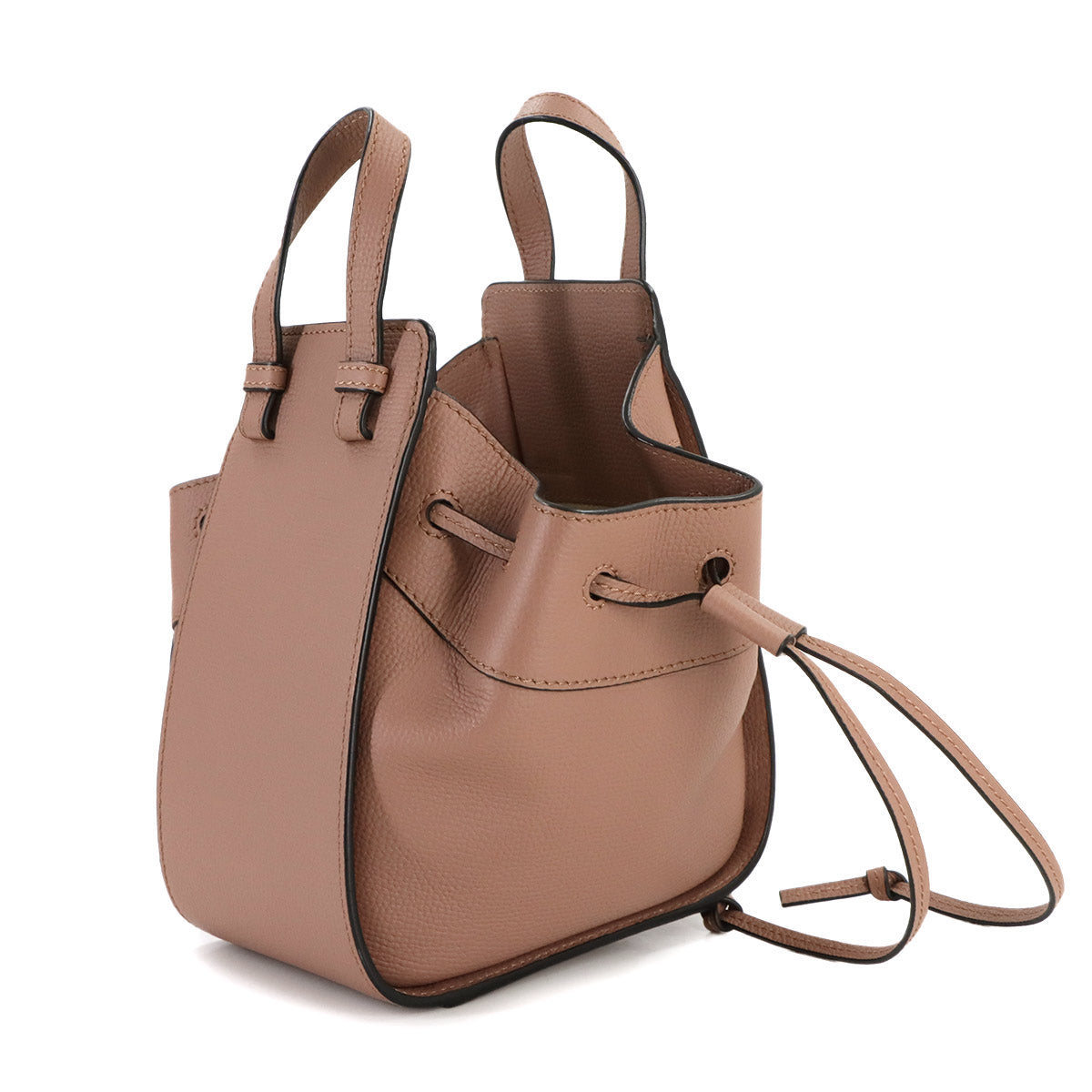 Hammock Drawstring Mini Hand Shoulder Bag Leather Pink