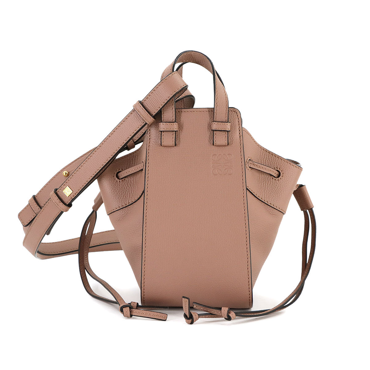 Hammock Drawstring Mini Hand Shoulder Bag Leather Pink