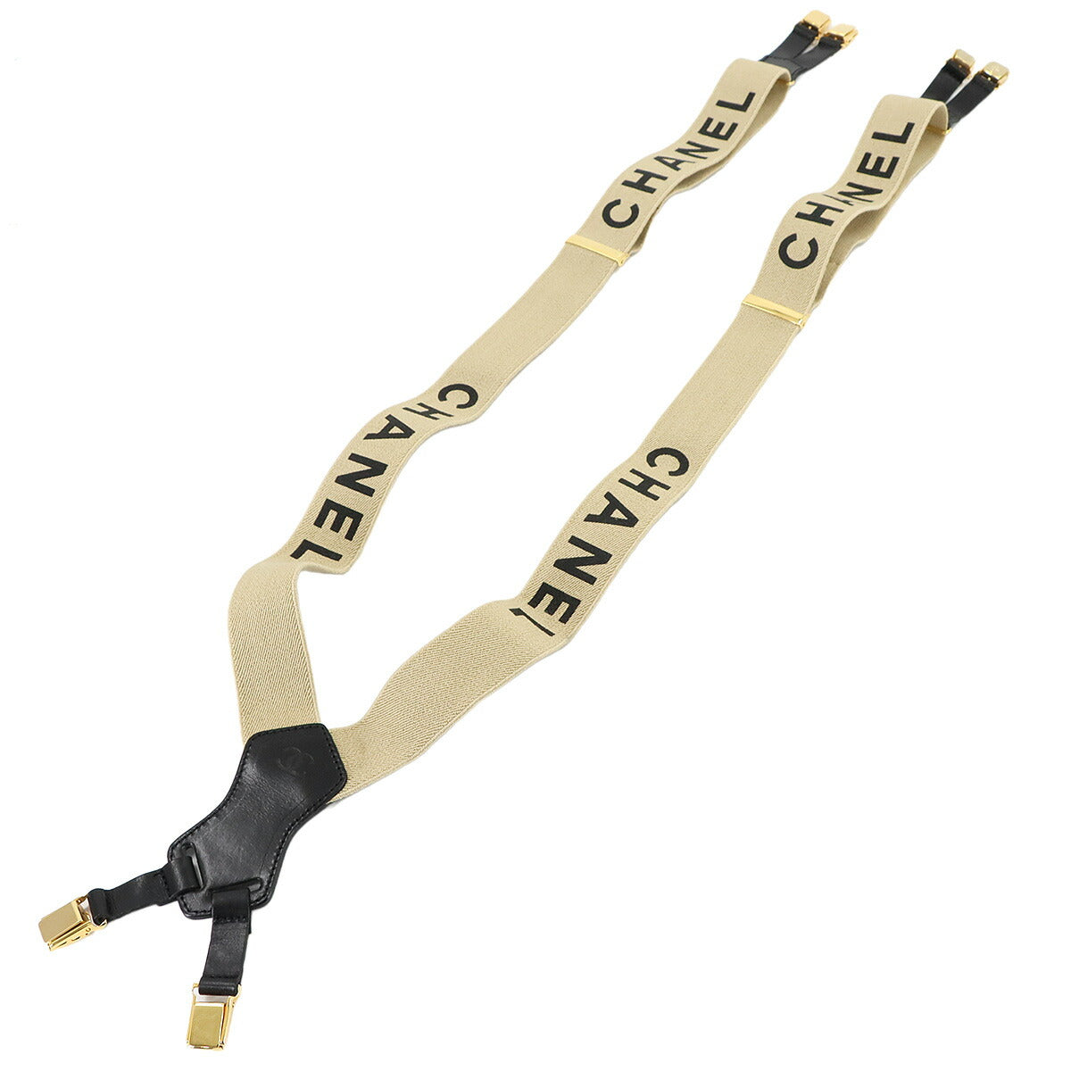 Suspender Canvas Leather Beige Black Logos Accessory Vintage