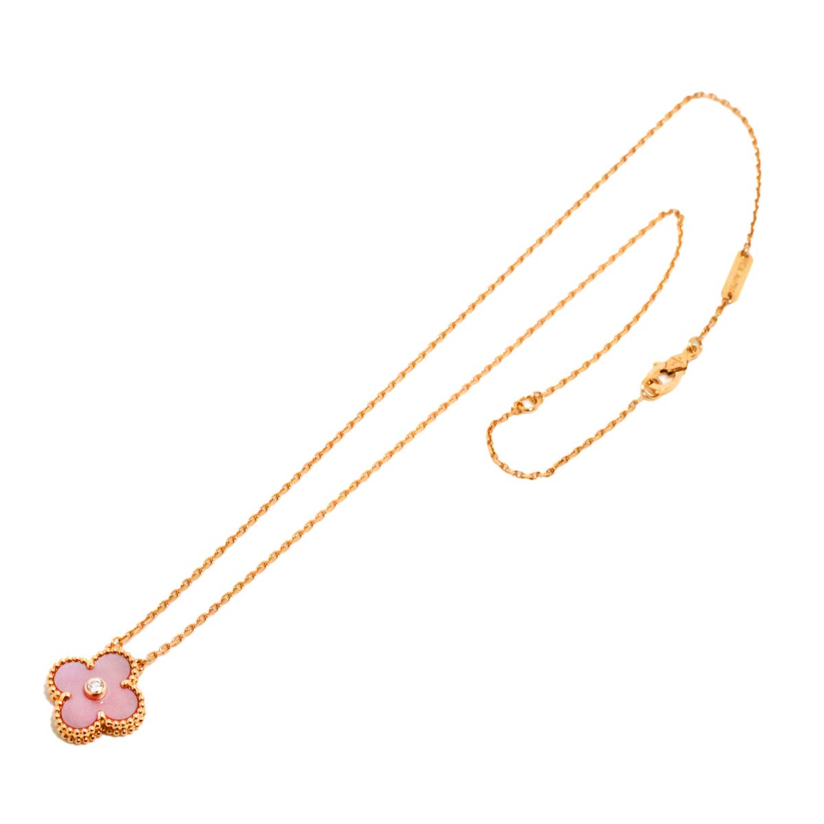 Vintage Alhambra Pink MOP Diamond Necklace 18K PG 750