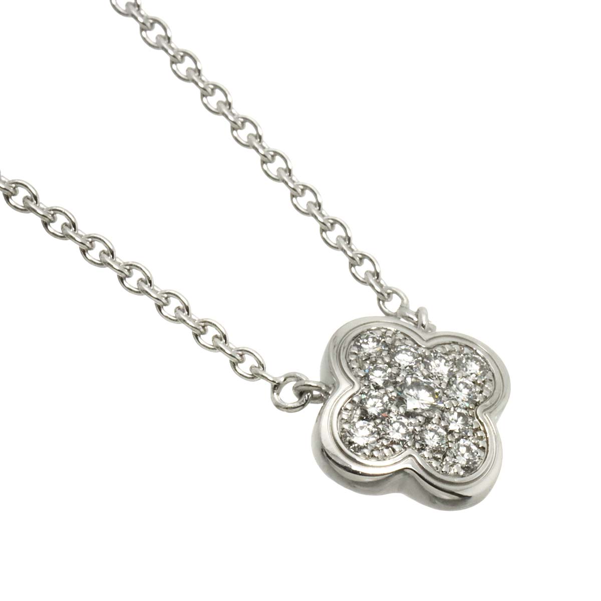 Pure Alhambra Diamond Necklace 18K White Gold 750