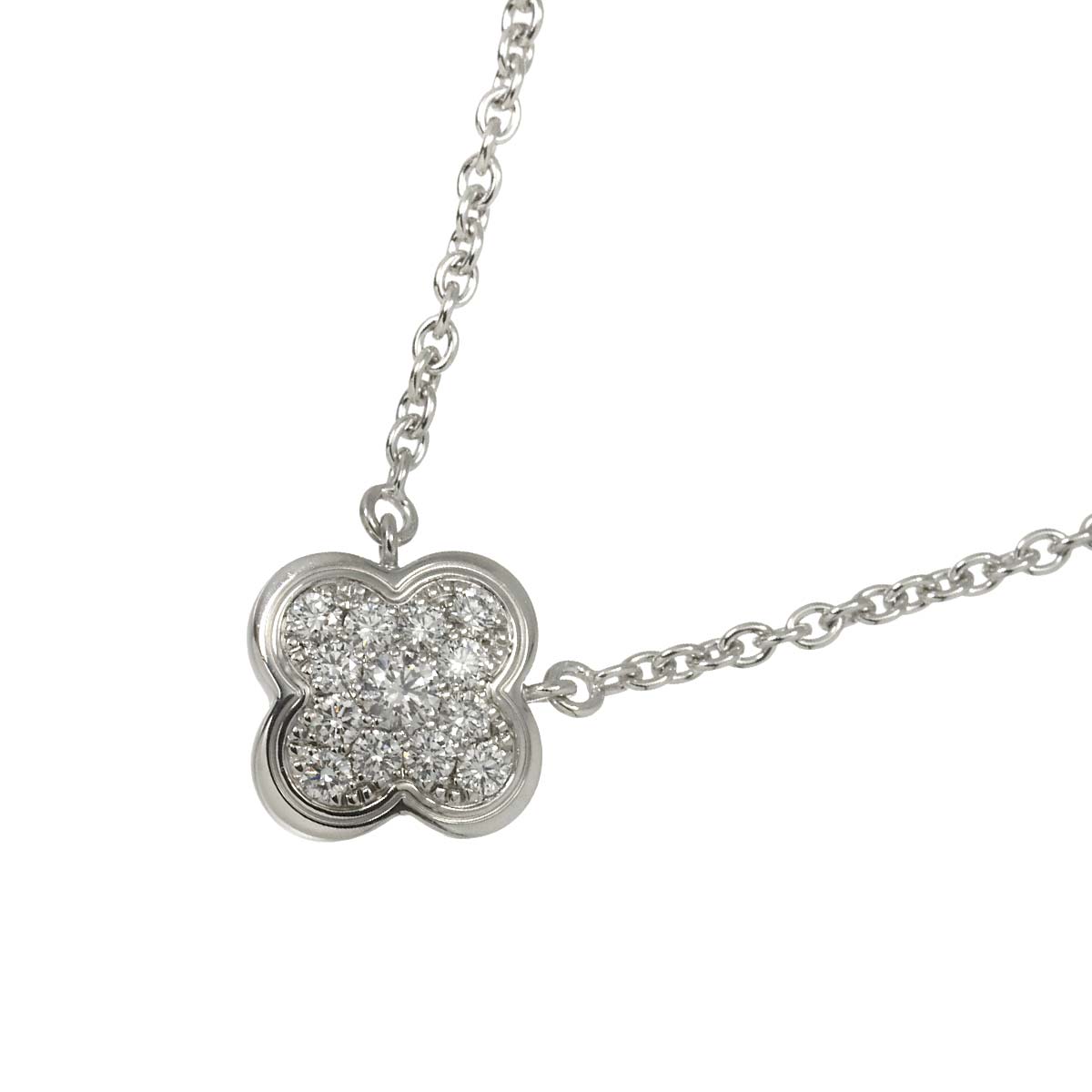 Pure Alhambra Diamond Necklace 18K White Gold 750