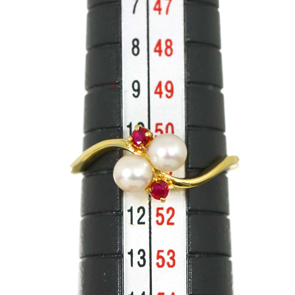 Akoya Pearl 4.1mm Ruby Ring 18K YG 750 Size5.5-5.75(US)