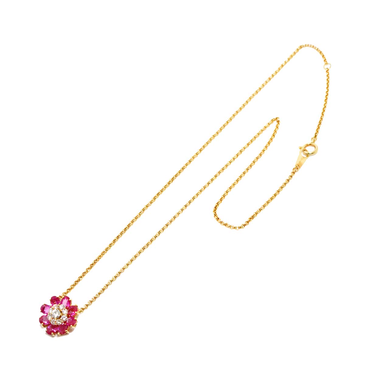 Ruby 1.56ct Diamond 0.30ct Flower Necklace 18K PG 750