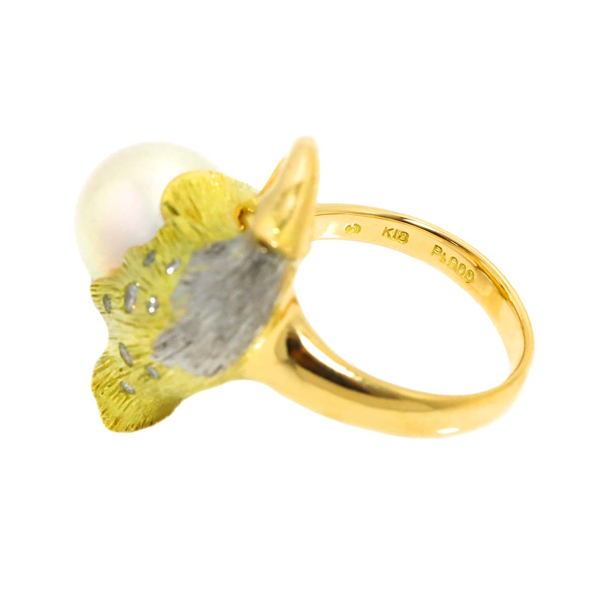 South Sea pearl Diamond 0.09ct Ring 18K YG Pt size5.25-5.5(US)