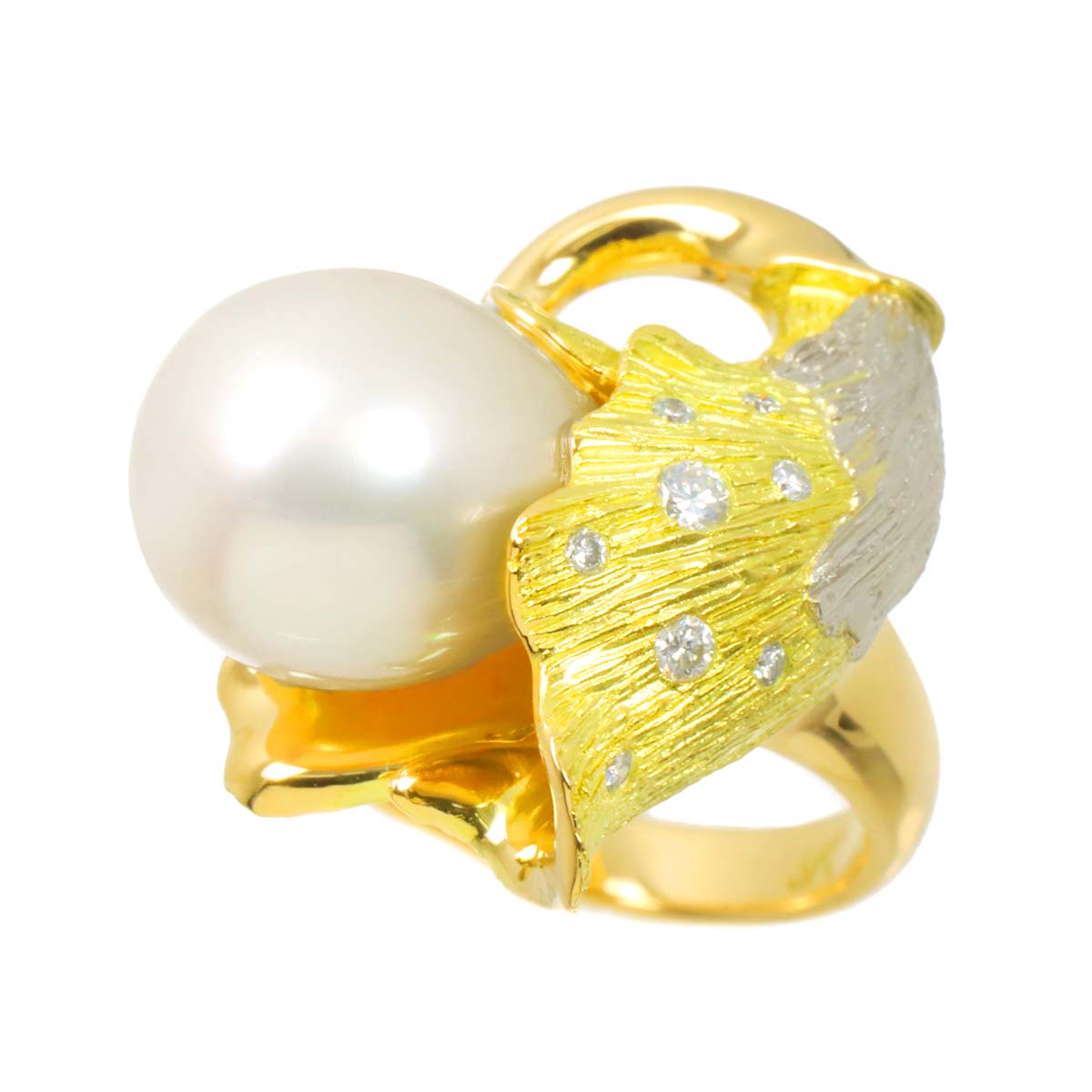 South Sea pearl Diamond 0.09ct Ring 18K YG Pt size5.25-5.5(US)
