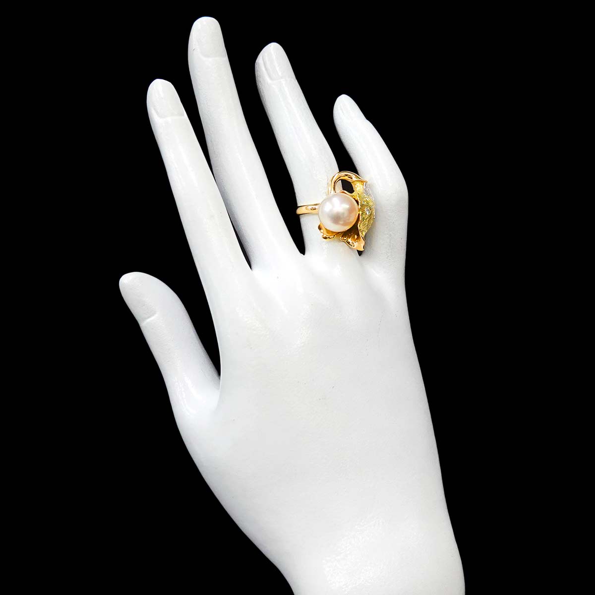 South Sea pearl Diamond 0.09ct Ring 18K YG Pt size5.25-5.5(US)