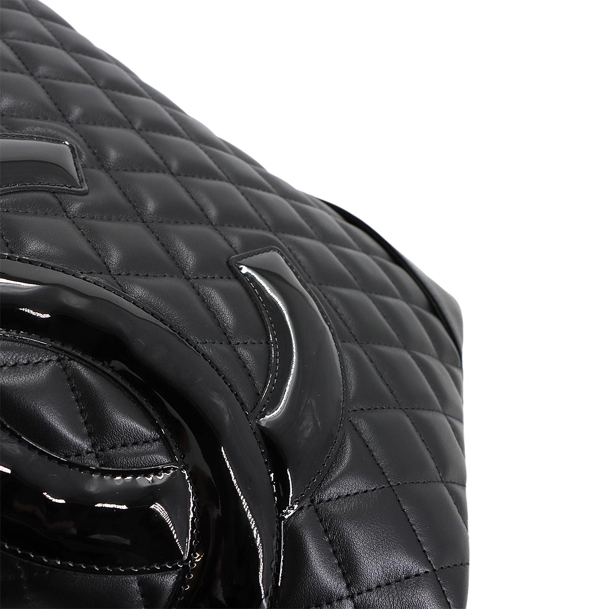 Cambon Line Medium Tote Bag Leather Enamel Black A25167 Purse