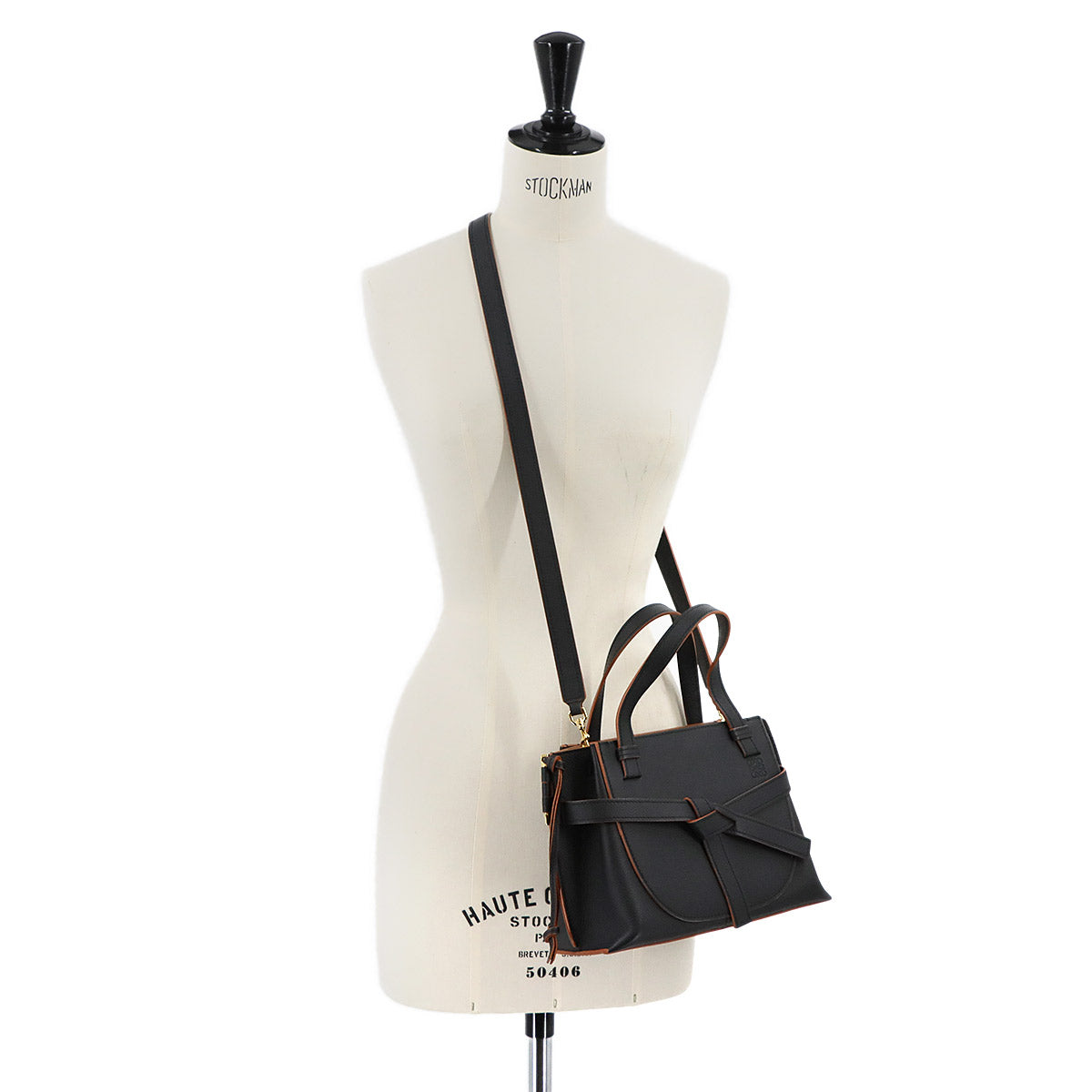 Gate Top Handle Mini Hand Shoulder Bag Leather Black Anagram