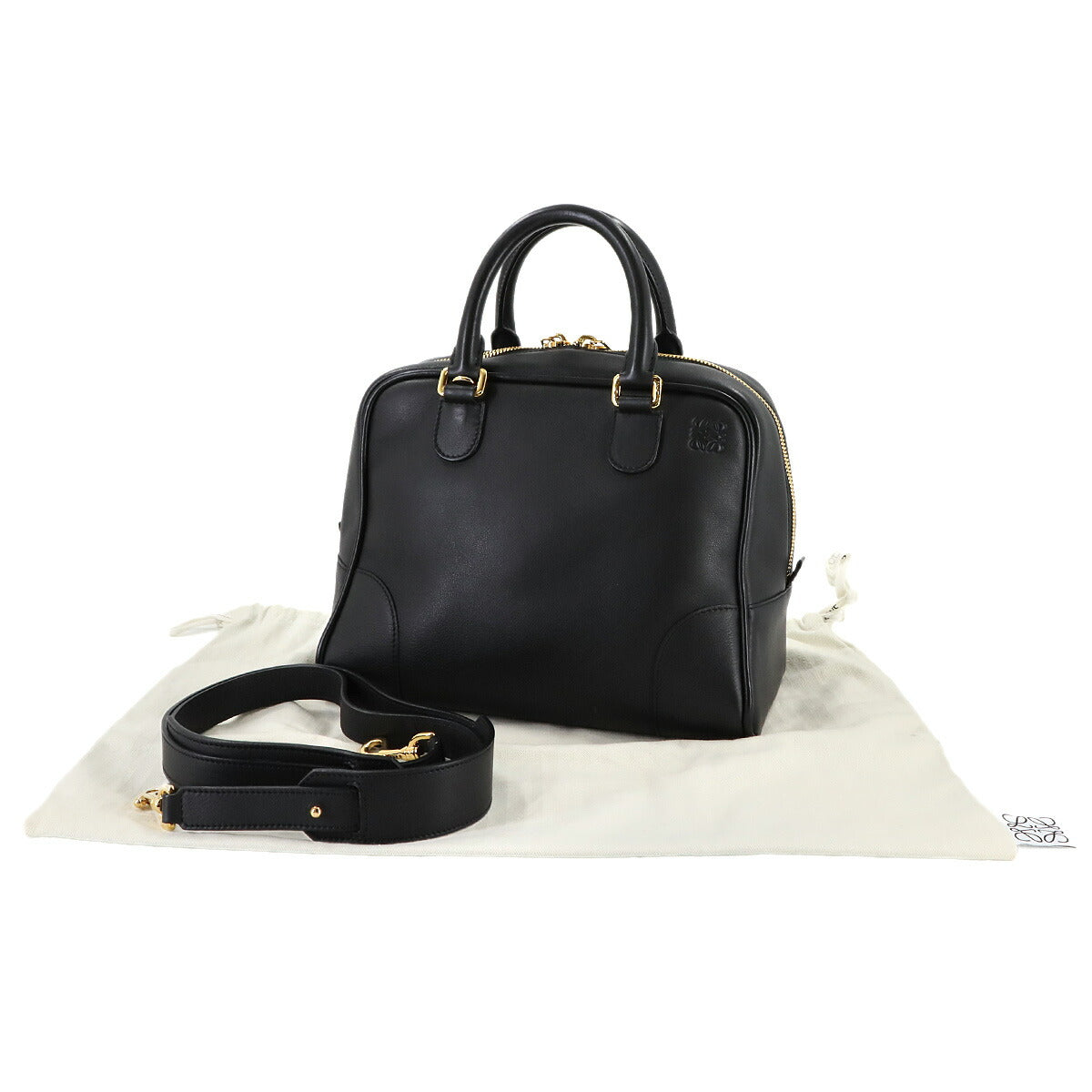 Amazona 75 Medium 2way Hand Shoulder Bag Leather Black Purse