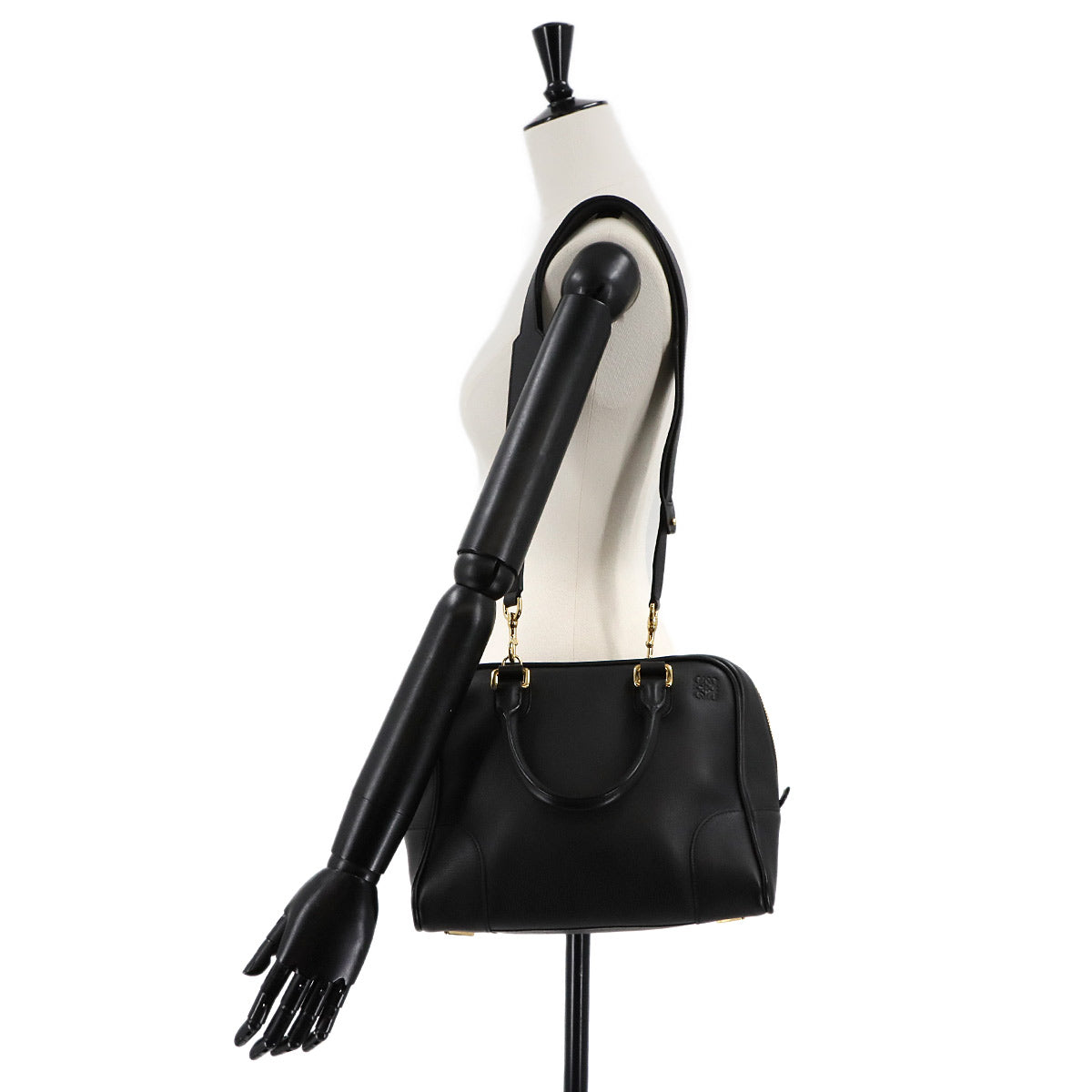 Amazona 75 Medium 2way Hand Shoulder Bag Leather Black Purse