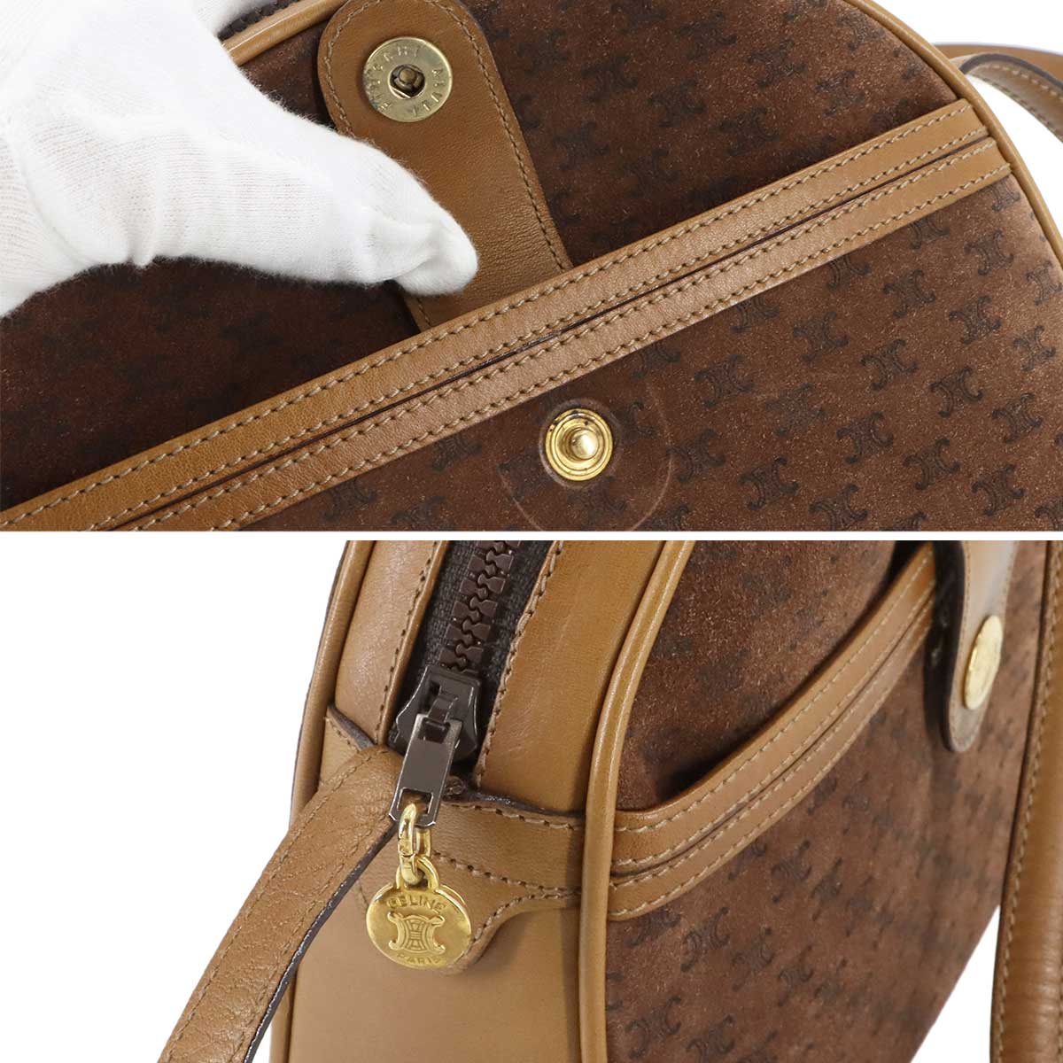 Macadam Shoulder Bag Suede Leather Brown Vintage Purse