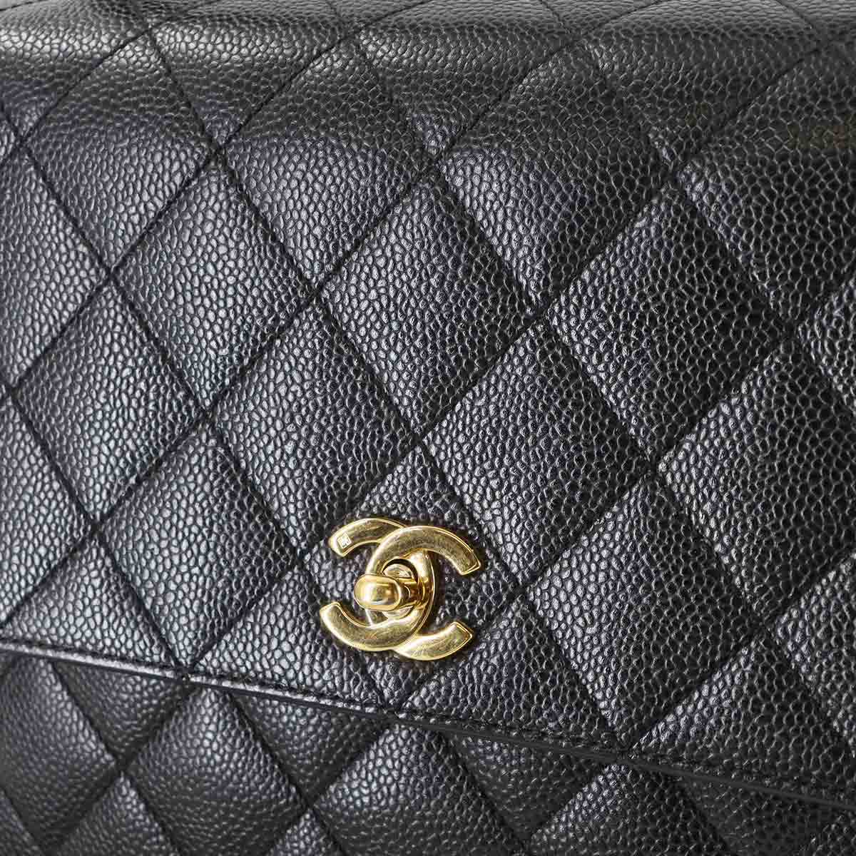 Matelasse Hand Bag Leather Black A12397 Vintage