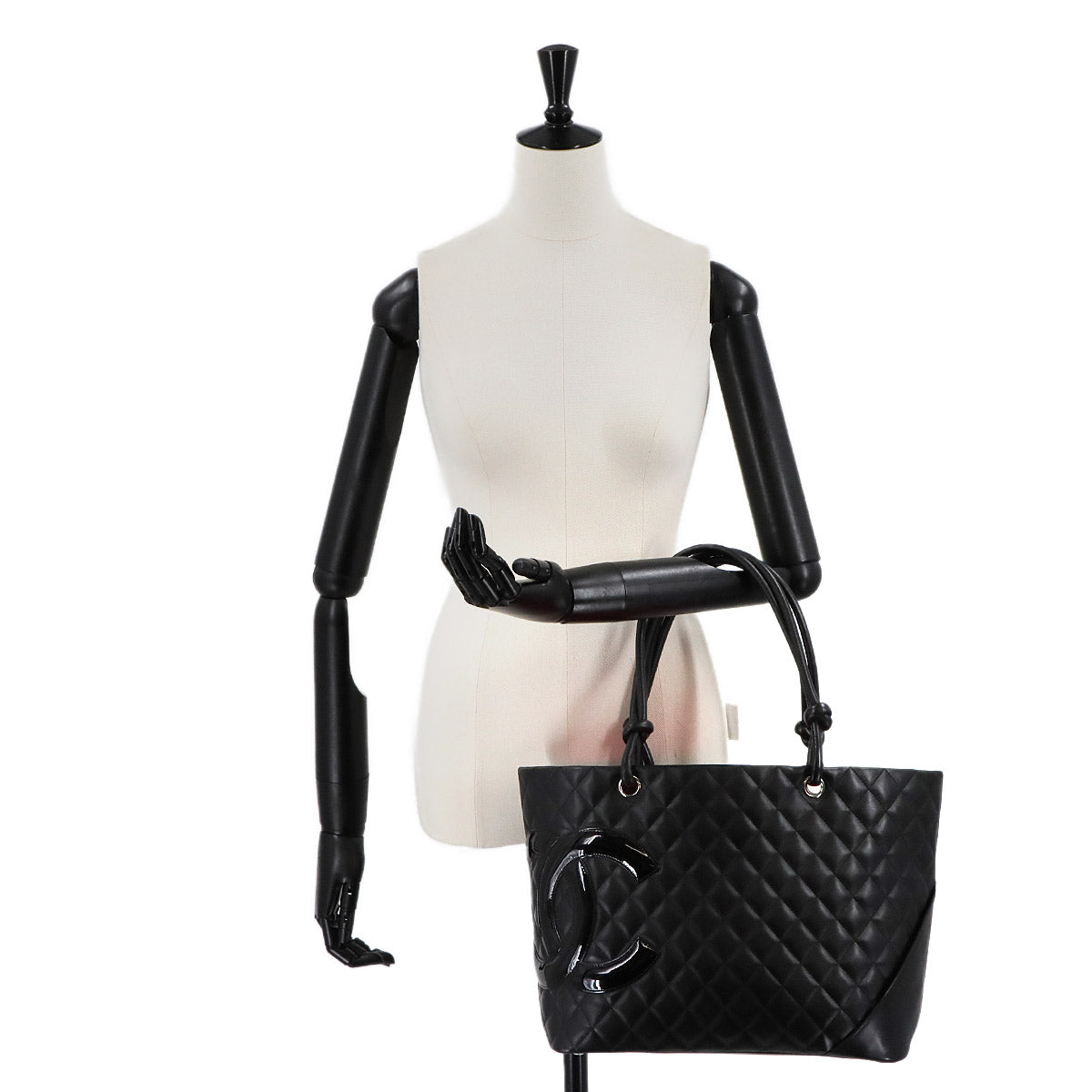 Cambon Line Large Tote Bag Leather Enamel Black A25169 Purse