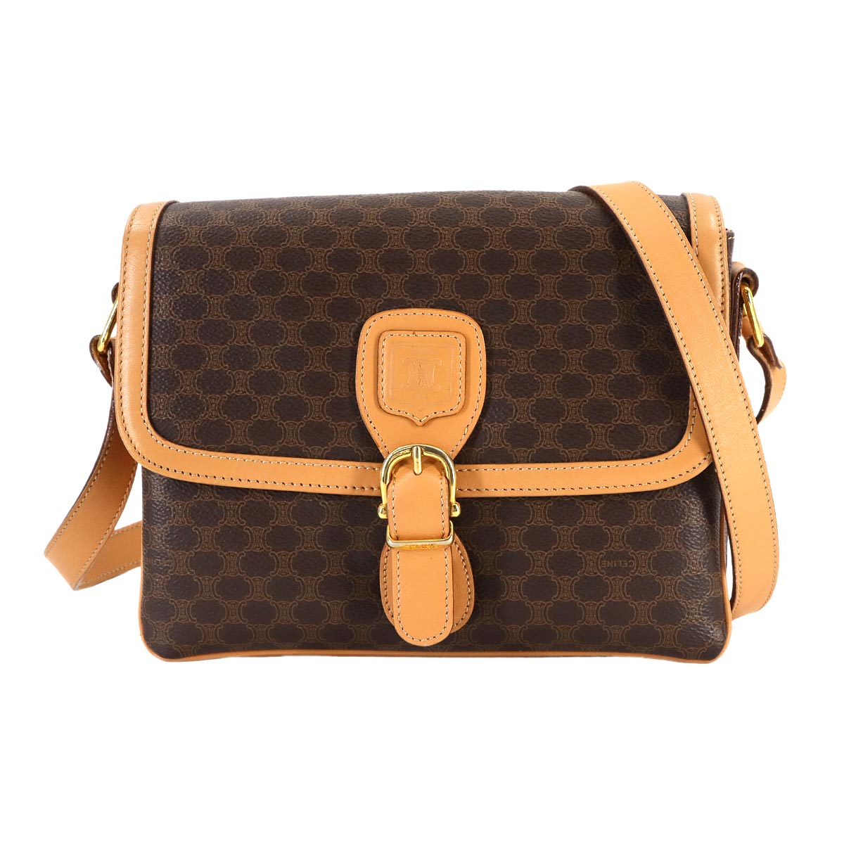 Macadam Shoulder Bag Leather PVC Brown Vintage Purse