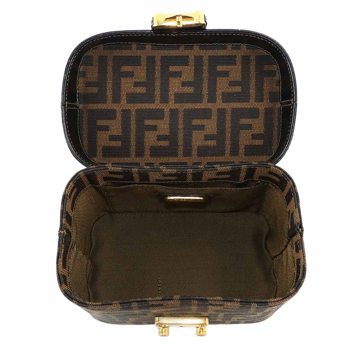 Zucca Vanity Hand Bag Canvas Leather Brown Black Purse