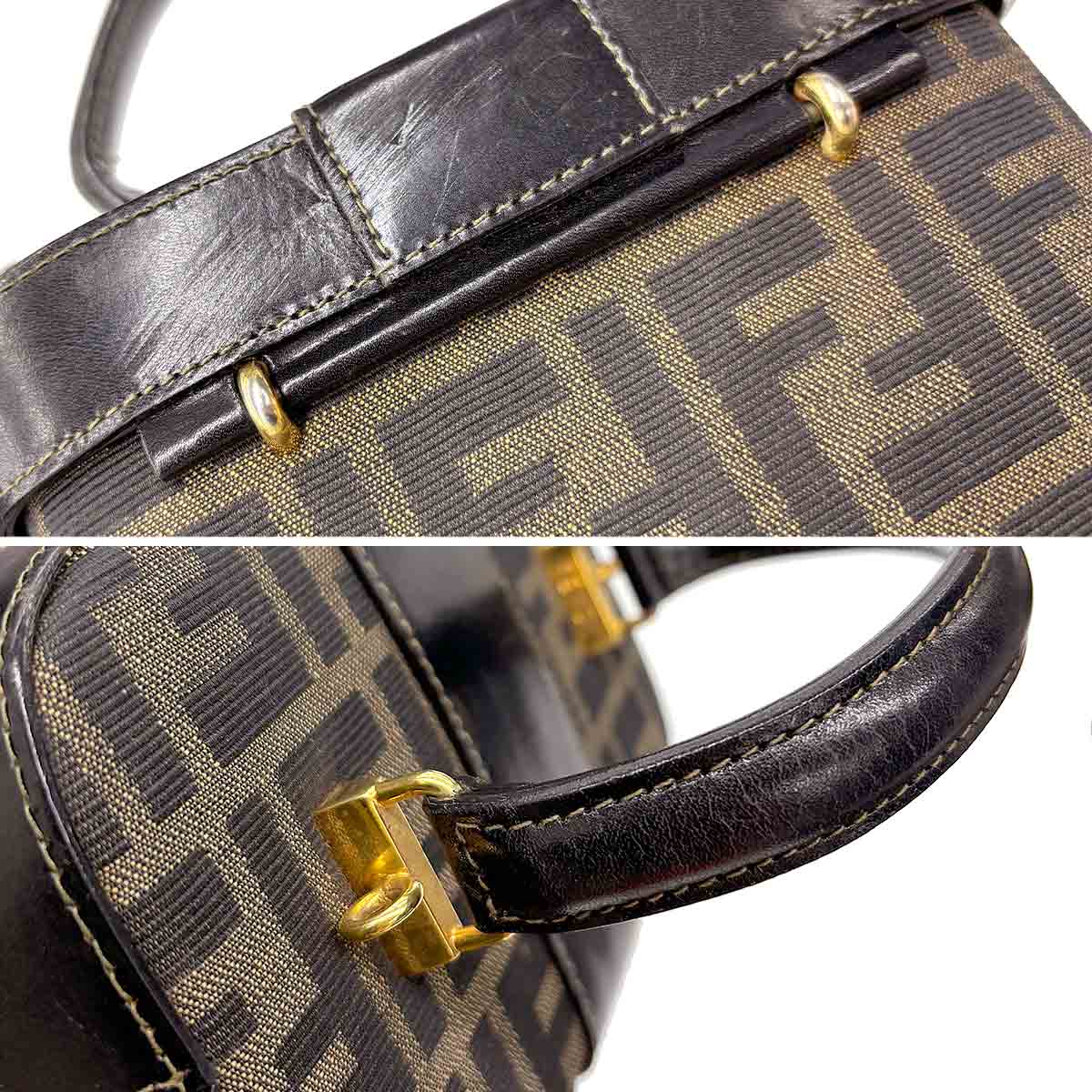 Zucca Vanity Hand Bag Canvas Leather Brown Black Purse