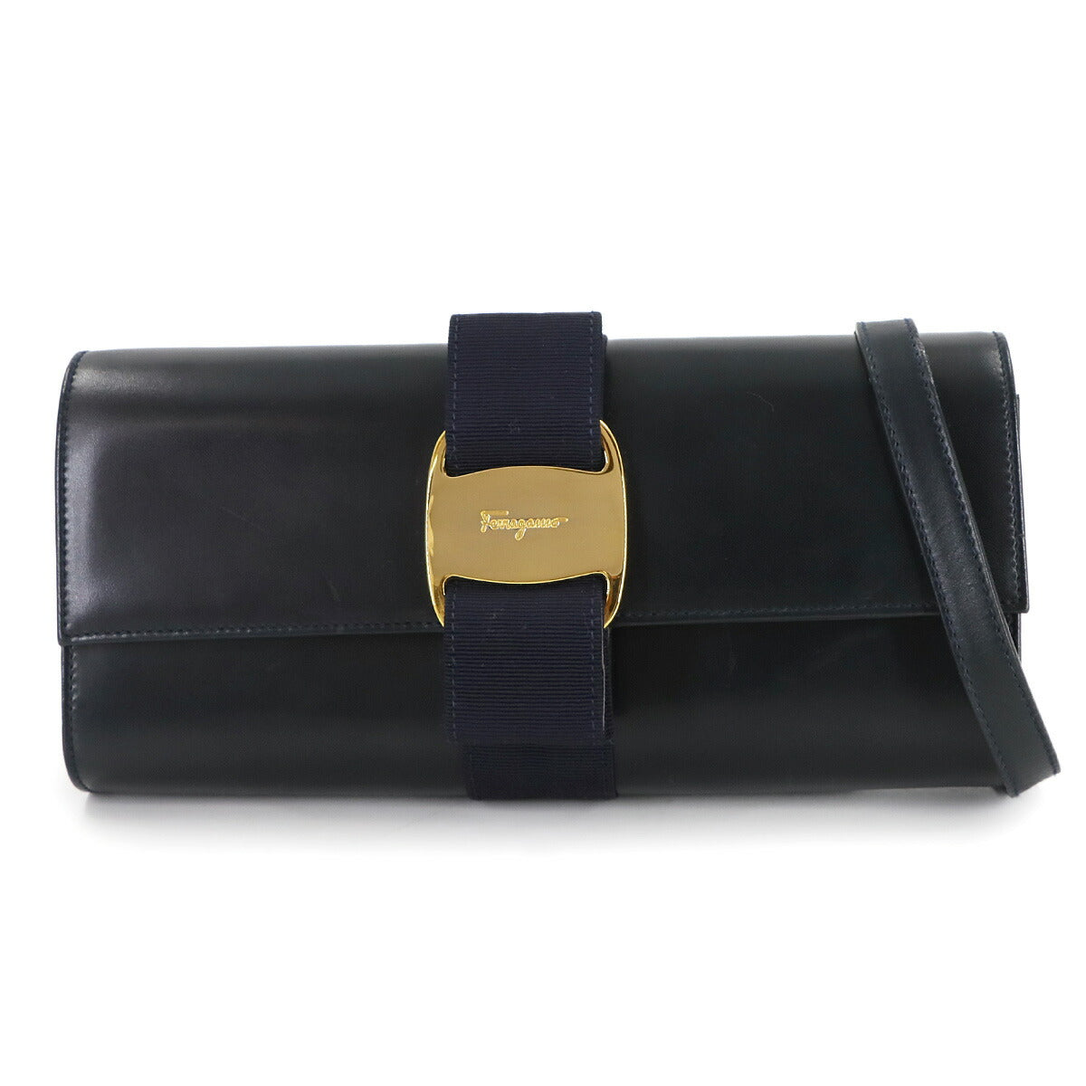 Vara Clutch Shoulder Bag Leather Navy AQ216165