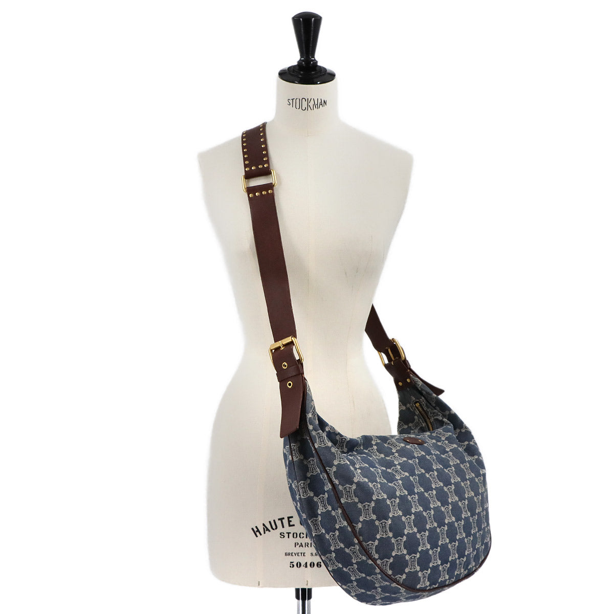 Macadam Shoulder Bag Denim Leather Blue Brown Vintage Purse