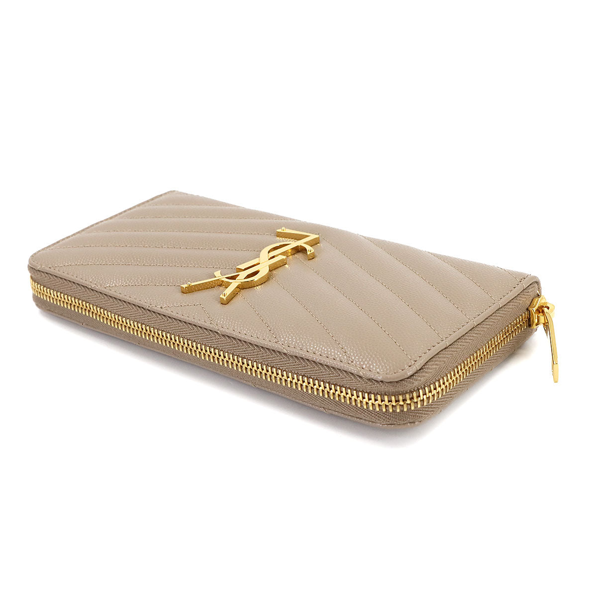 Monogram Long Wallet Leather Beige 358094