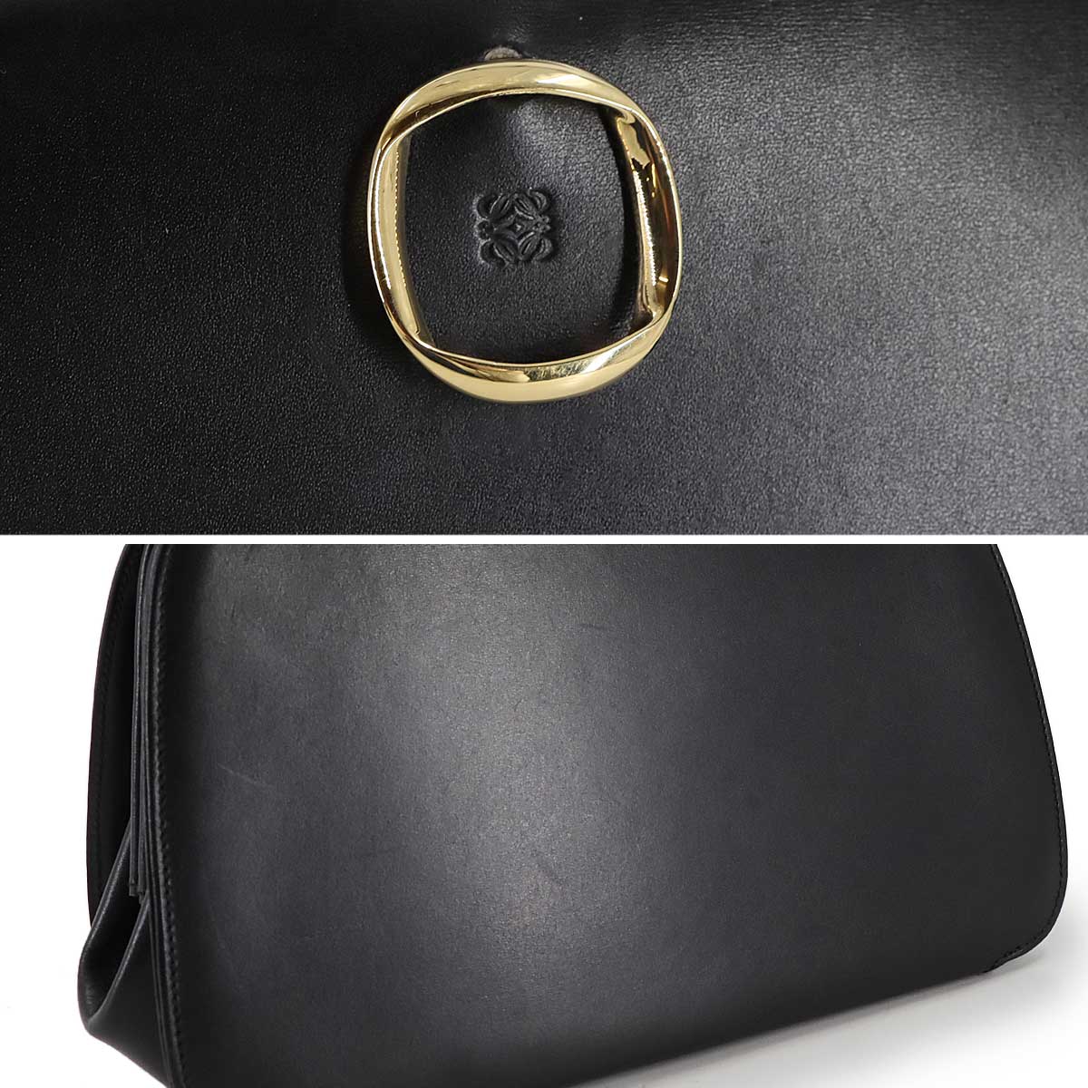 Anagram Hand Bag Leather Black Purse