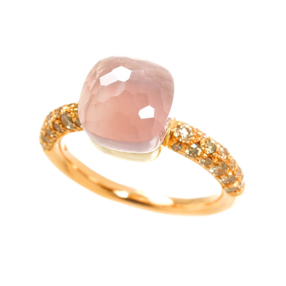 Quartz Diamond Ring 18K PG WG 750 size50 4.75-5(US)