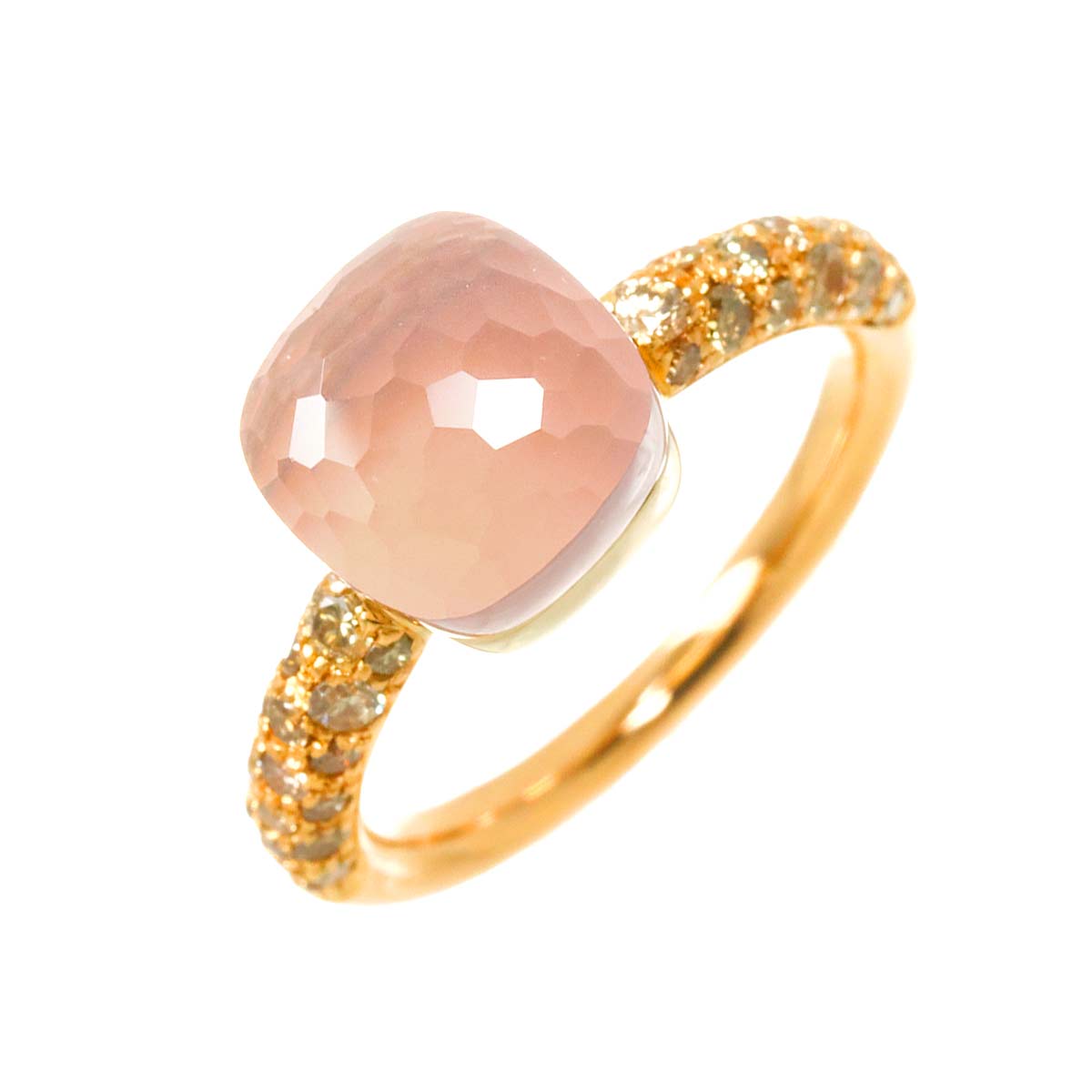 Quartz Diamond Ring 18K PG WG 750 size50 4.75-5(US)