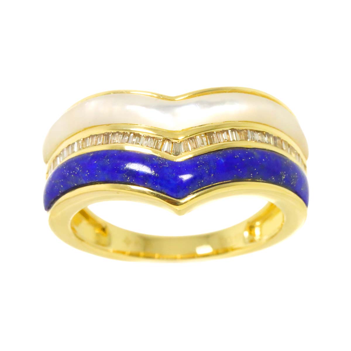 Lapis Lazuli Shell Diamond 0.17ct Ring 18K Yellow Gold 750 size6(US)