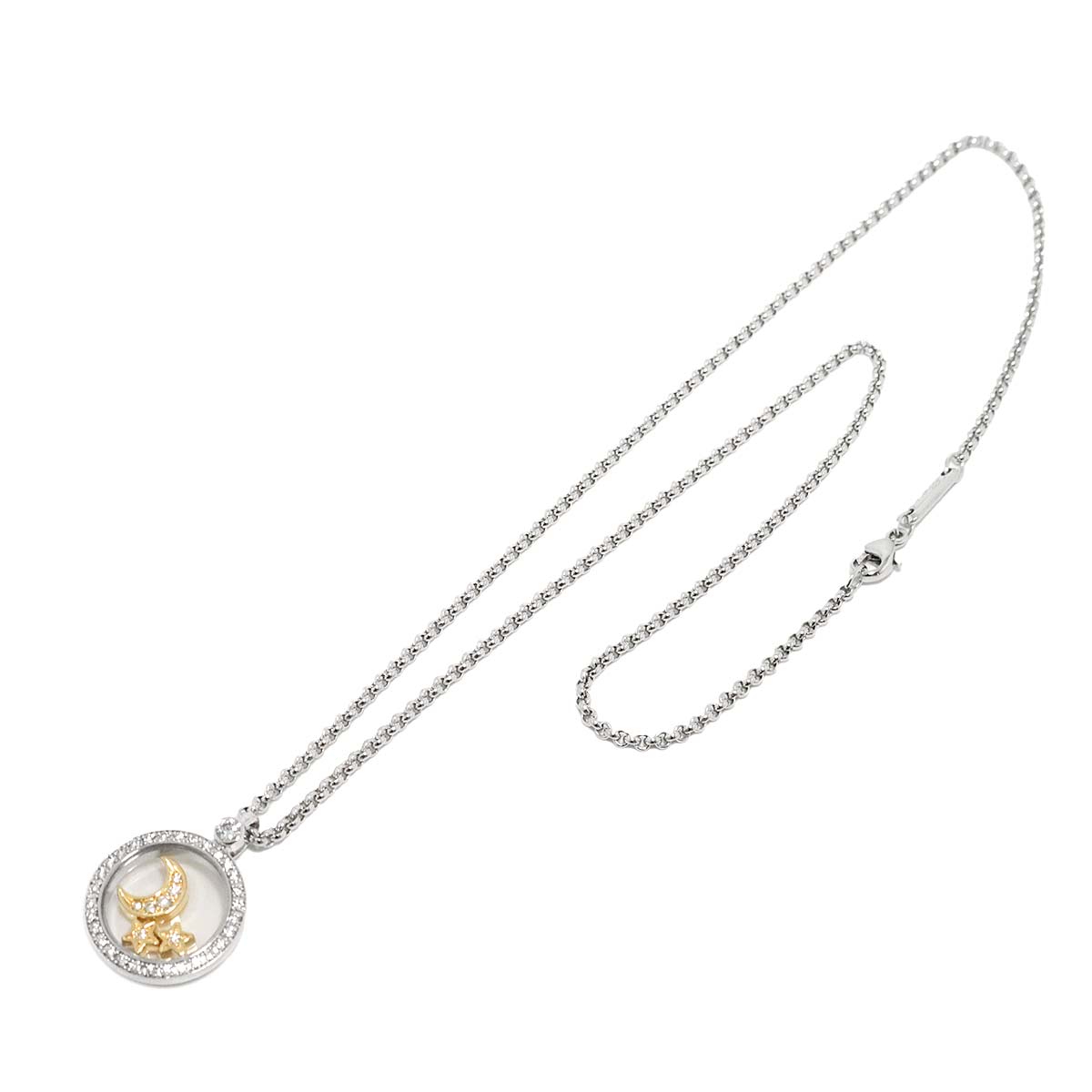 Happy Diamond Moon and Stars Necklace 18K WG YG 750
