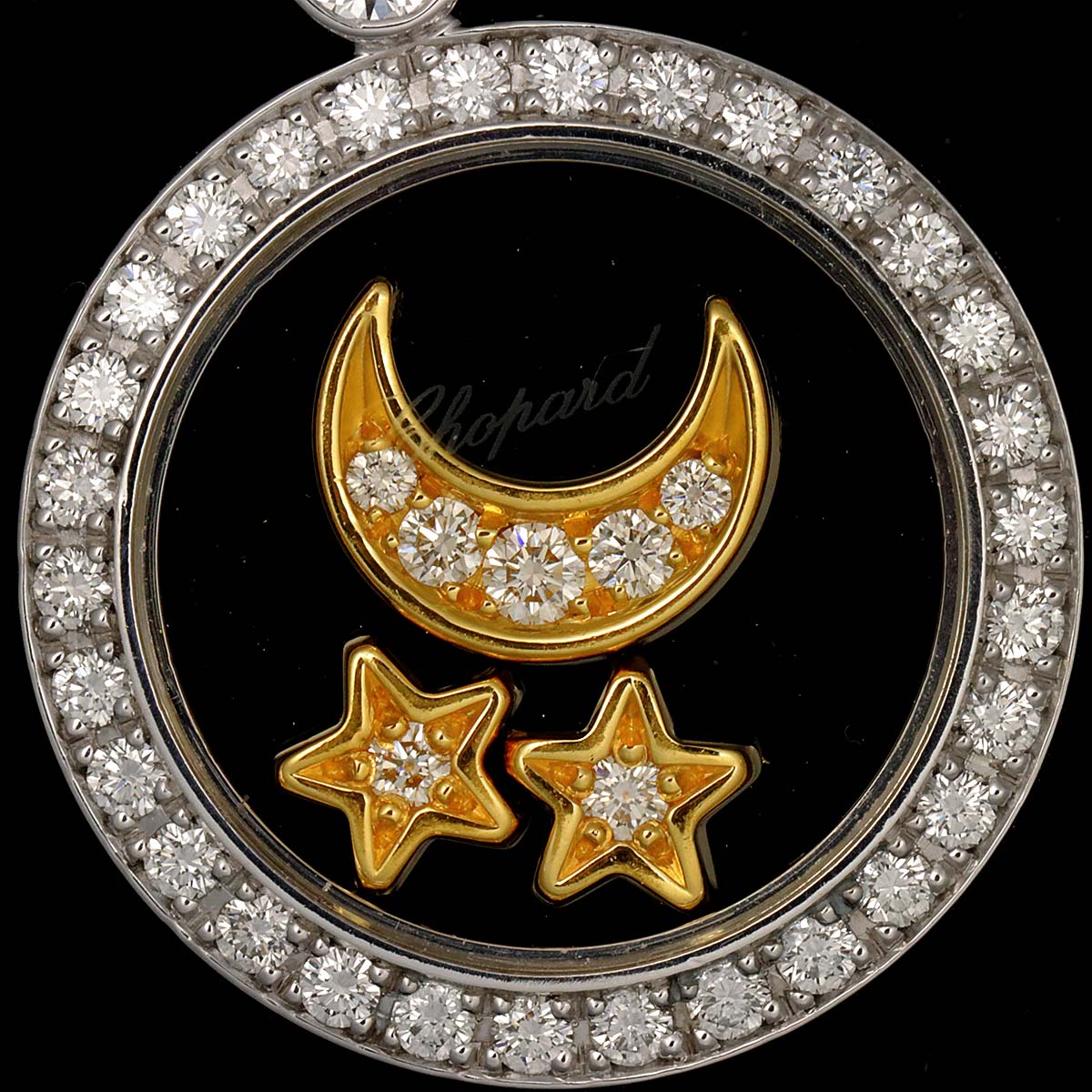 Happy Diamond Moon and Stars Necklace 18K WG YG 750