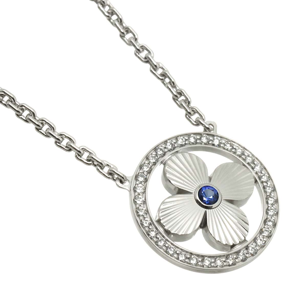 Pendentif Sapphire Diamond Necklace 18K WG 750