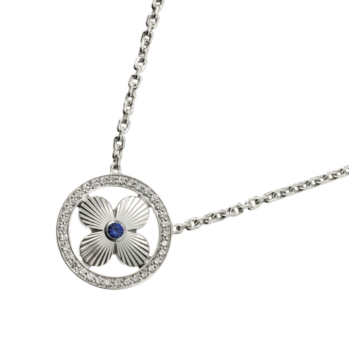 Pendentif Sapphire Diamond Necklace 18K WG 750