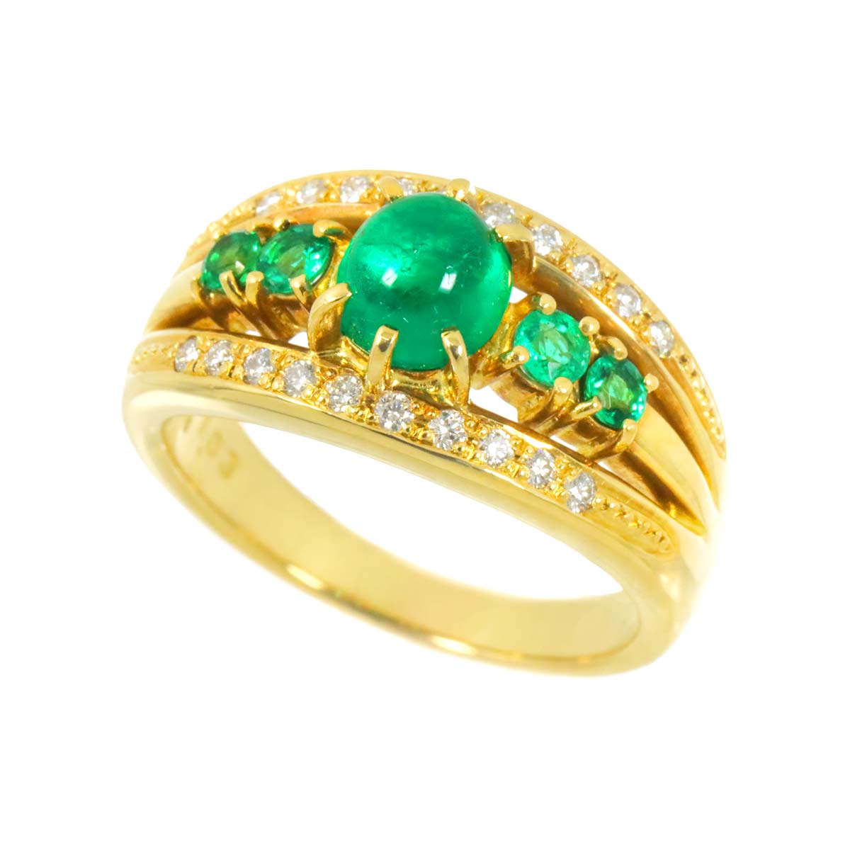 Emerald 1.03ct Diamond 0.14ct Ring 18K YG 750 Size6.75(US)
