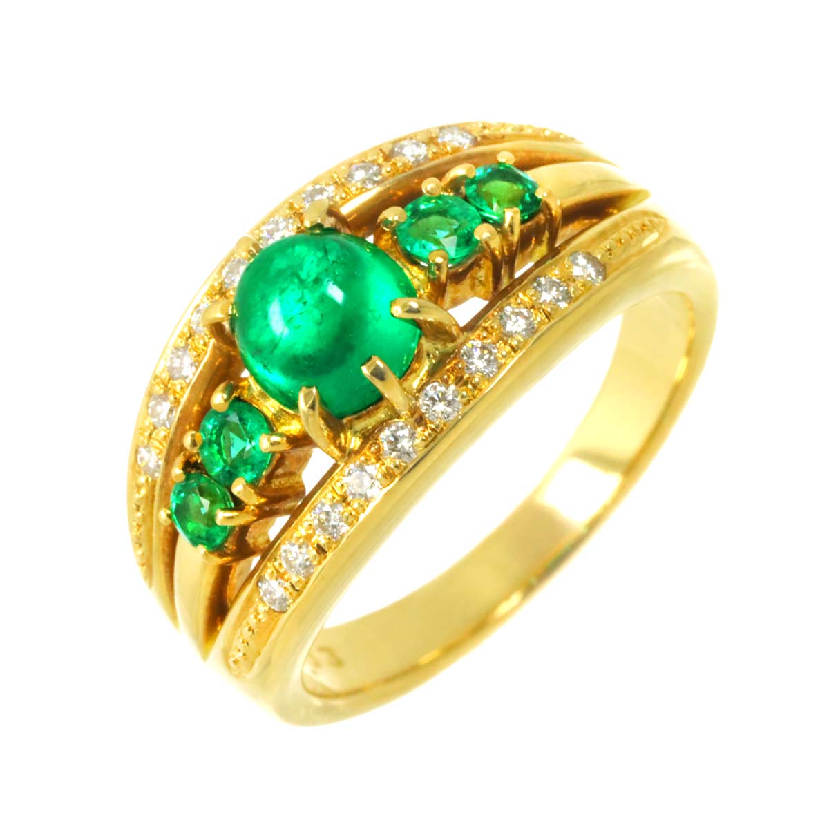 Emerald 1.03ct Diamond 0.14ct Ring 18K YG 750 Size6.75(US)
