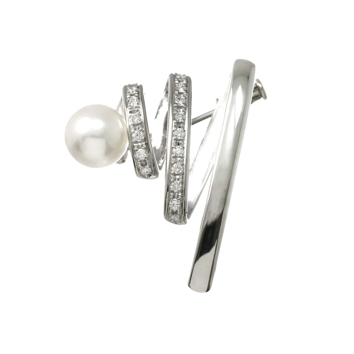 Akoya Pearl 7.9mm Diamond 0.14ct Brooch Pt Platinum