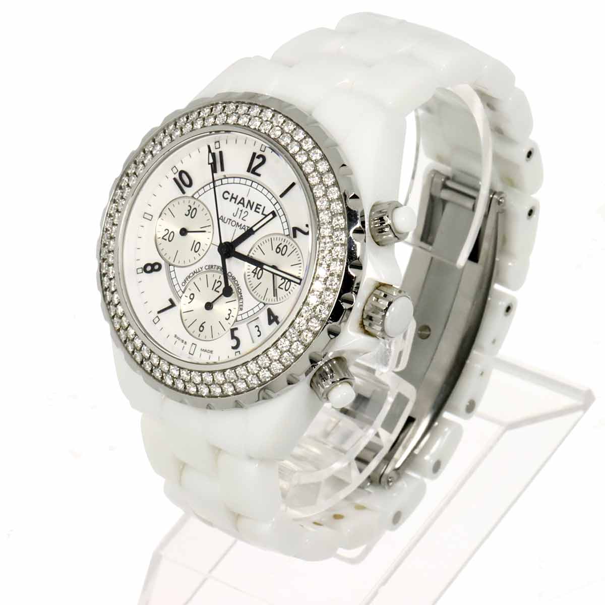 J12 41mm H1008 Date Bezel Diamond Automatic White Dial Mens