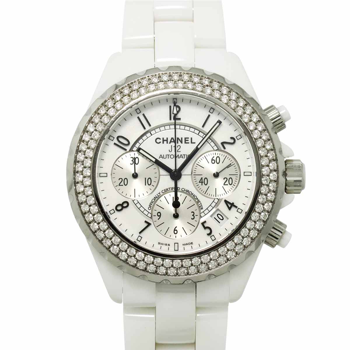 J12 41mm H1008 Date Bezel Diamond Automatic White Dial Mens