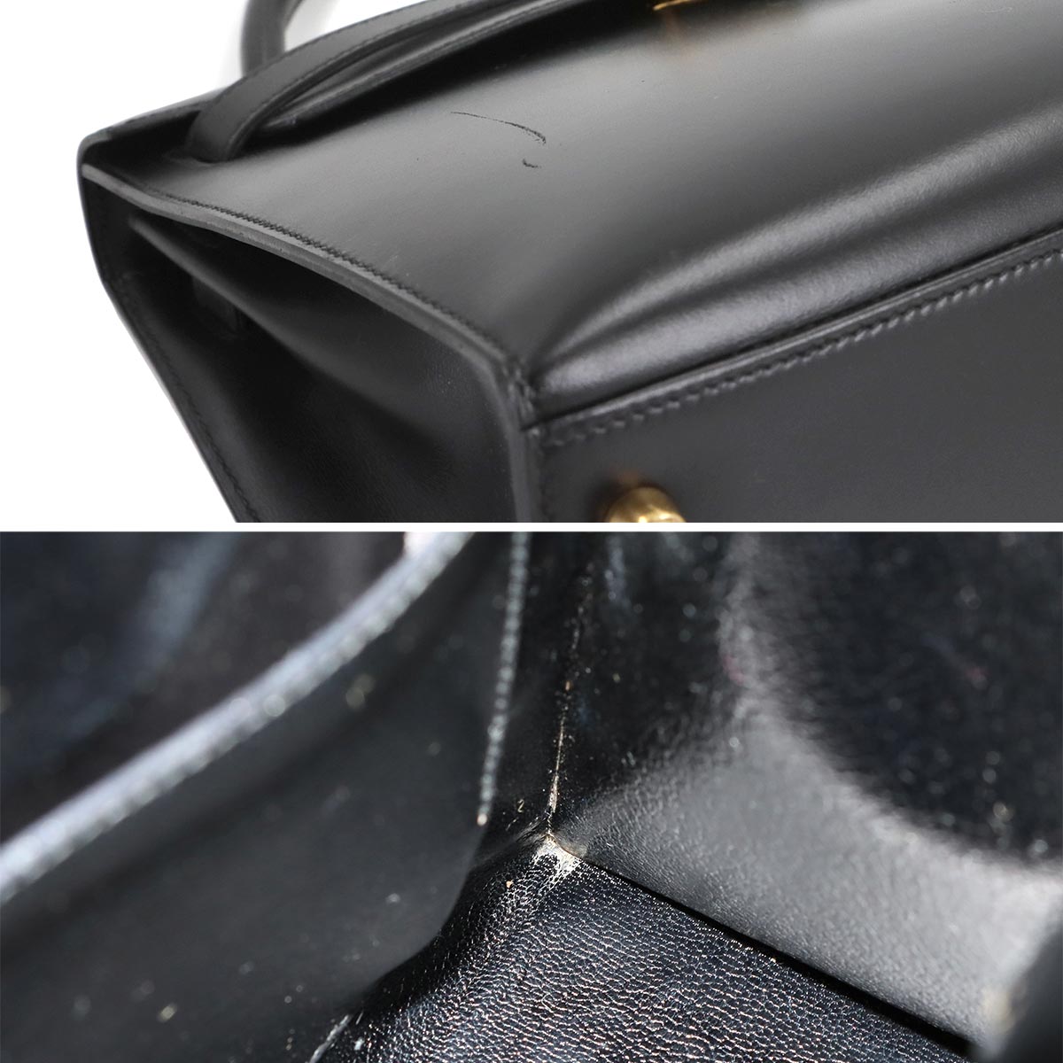 Kelly 28 Box carf Black 2way Hand Shoulder Bag Purse