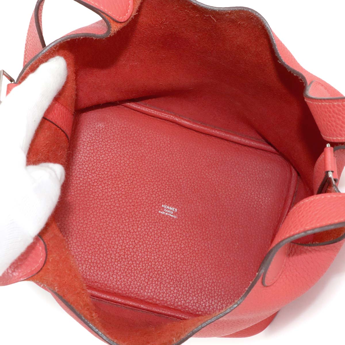 Picotin Lock MM Hand Bag Taurillon Clemence Rouge pivoine