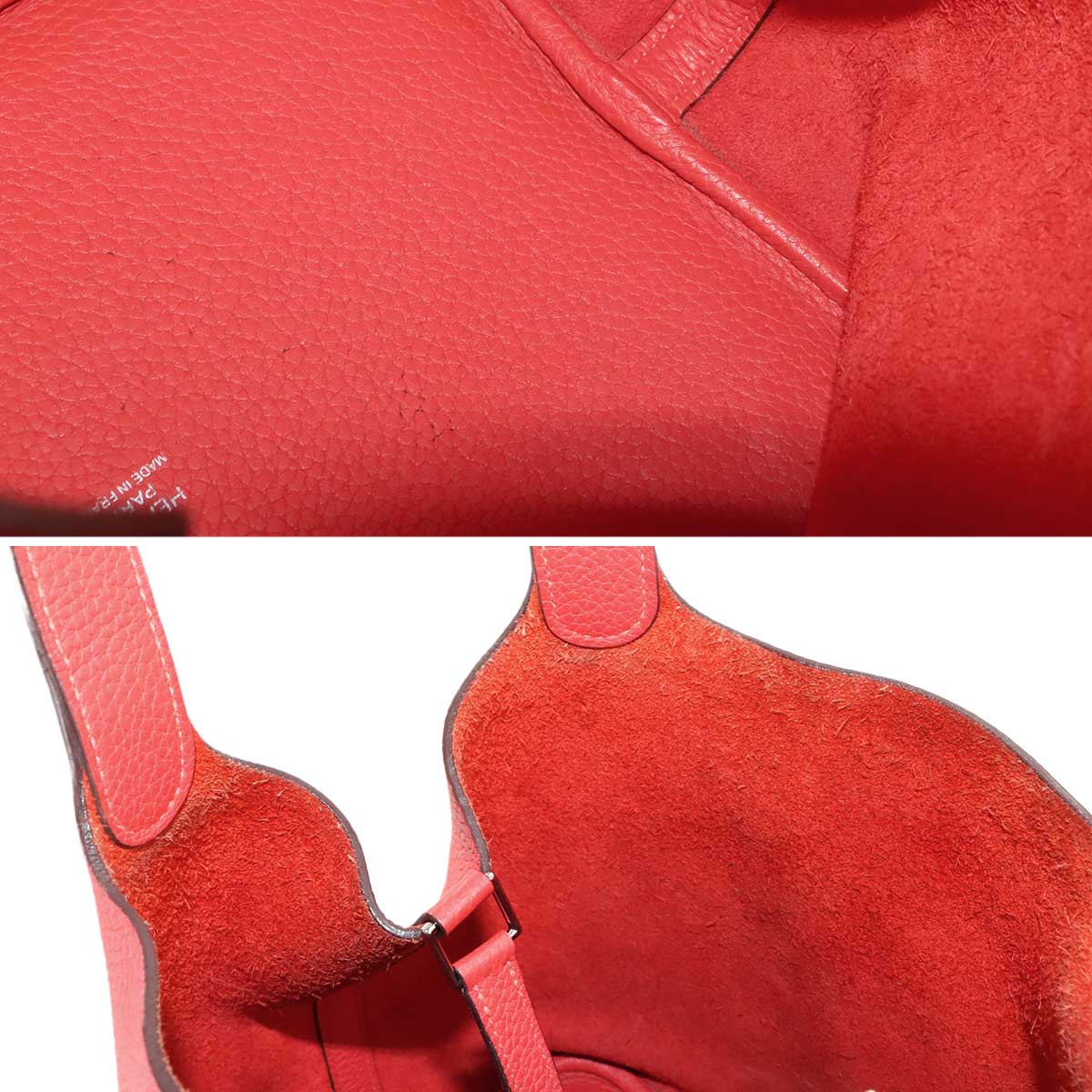 Picotin Lock MM Hand Bag Taurillon Clemence Rouge pivoine