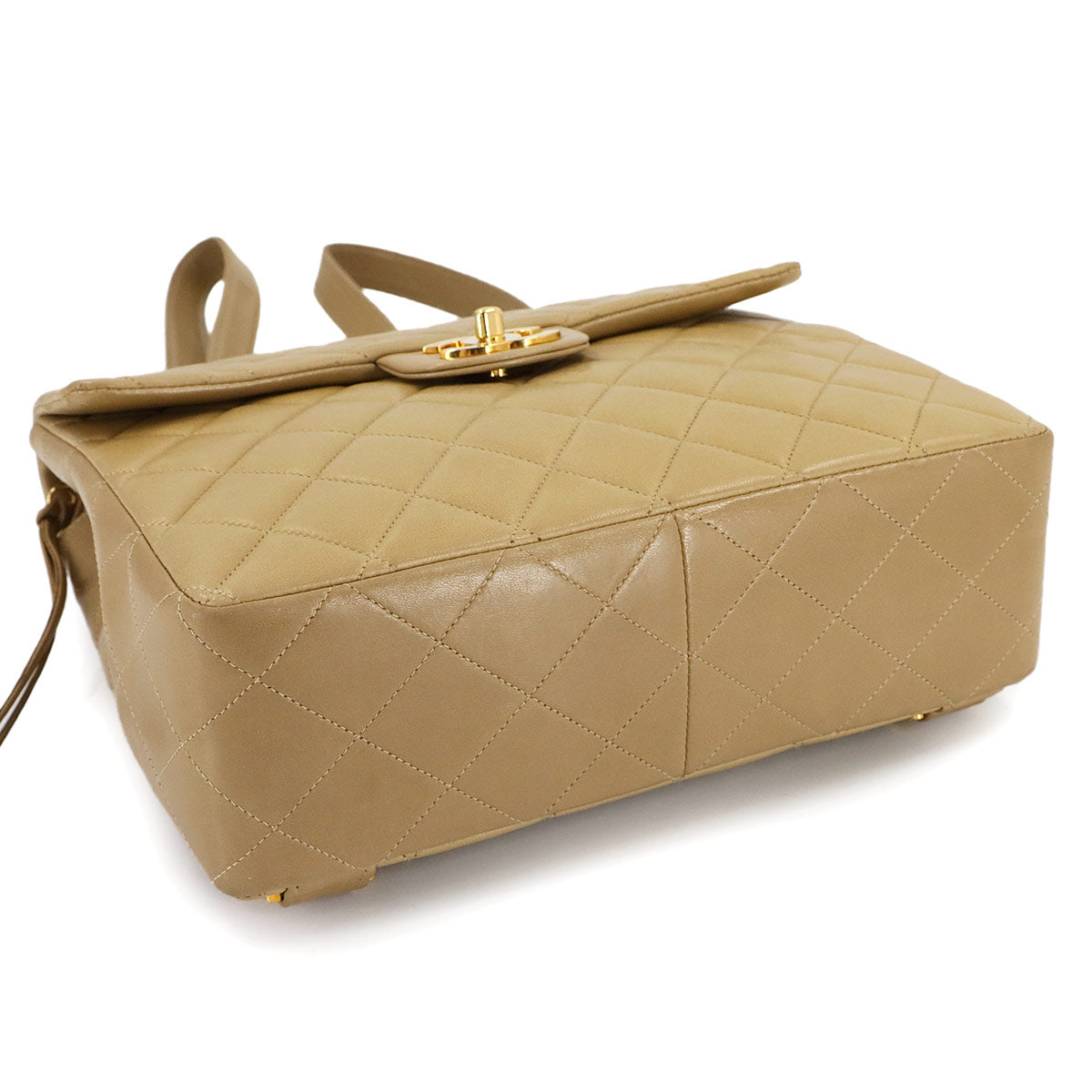 Matelasse Chain Backpack Leather Beige Purse Vintage