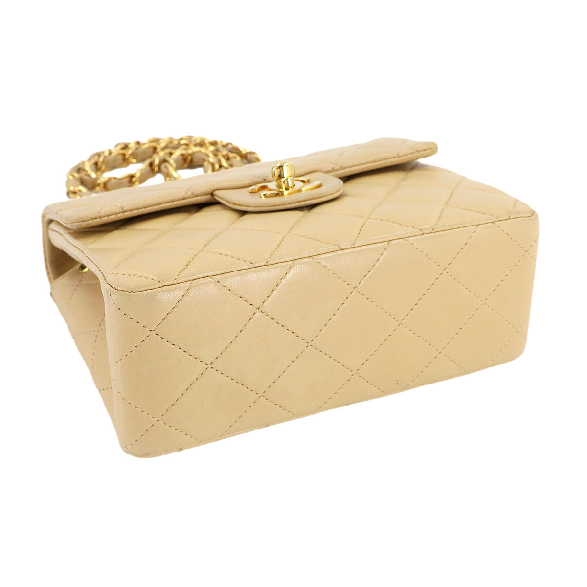 Mini Matelasse Chain Shoulder Bag Leather Beige A01115