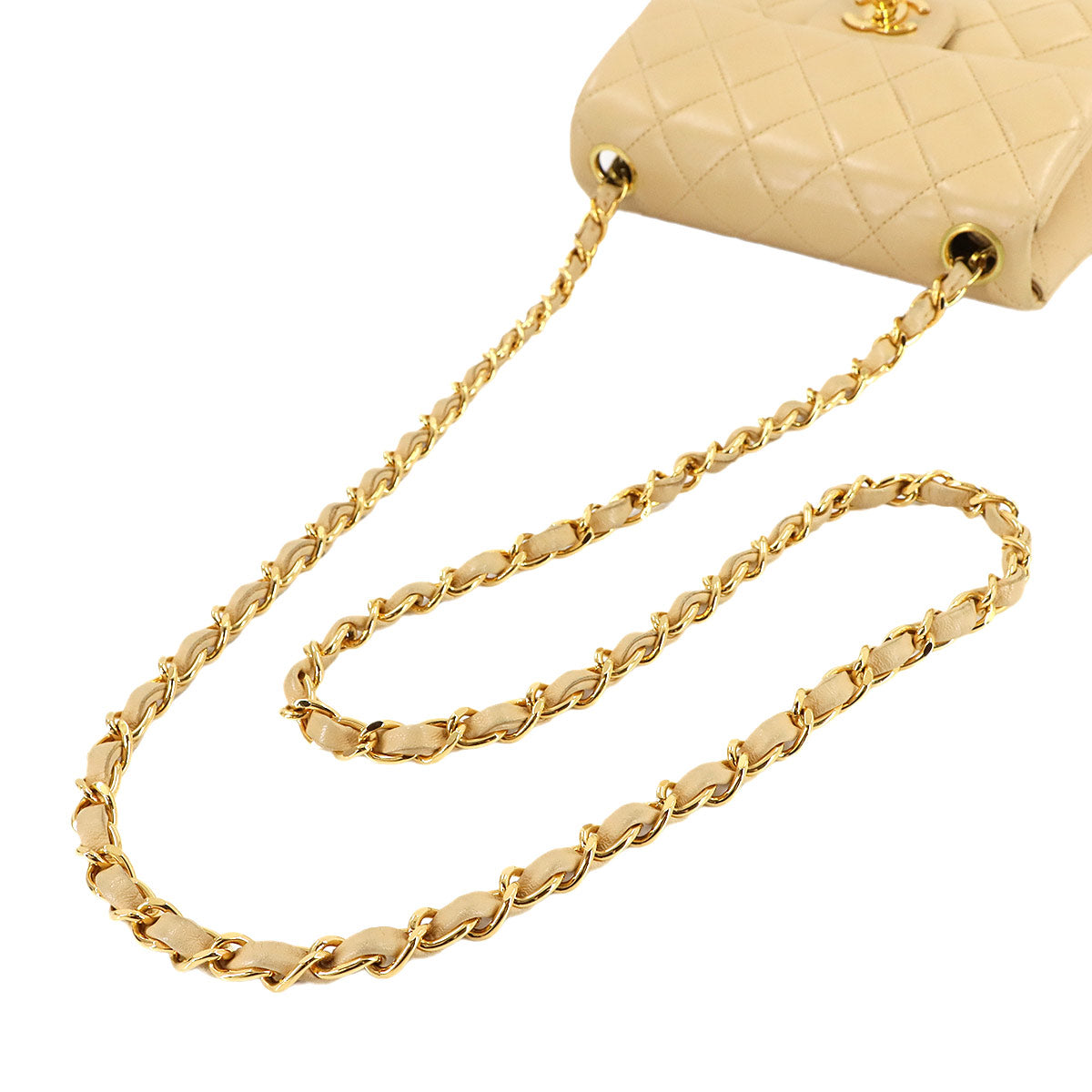 Mini Matelasse Chain Shoulder Bag Leather Beige A01115