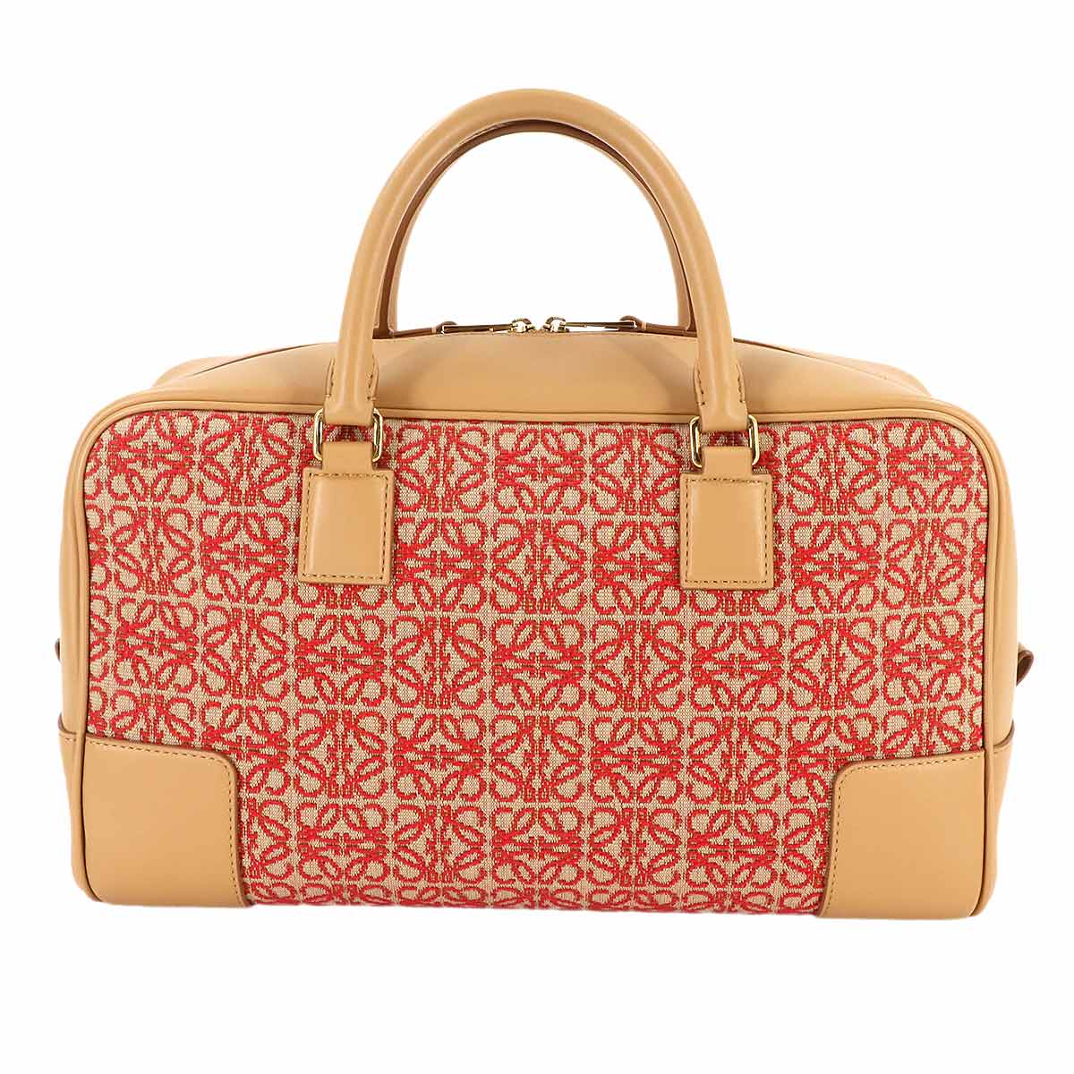 Amazona 28 Hand Shoulder Bag Jacquard Leather Brown Red Anagram