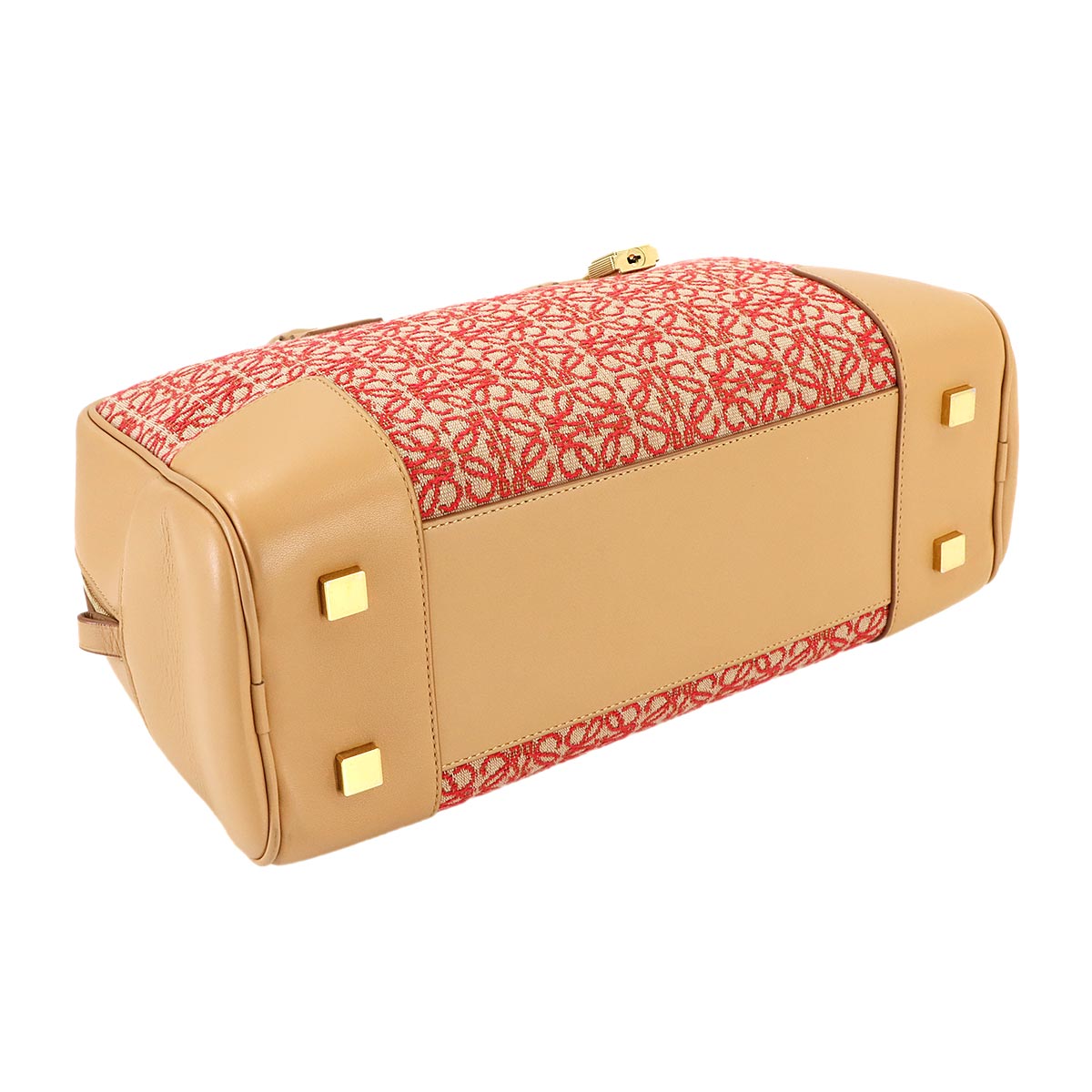 Amazona 28 Hand Shoulder Bag Jacquard Leather Brown Red Anagram