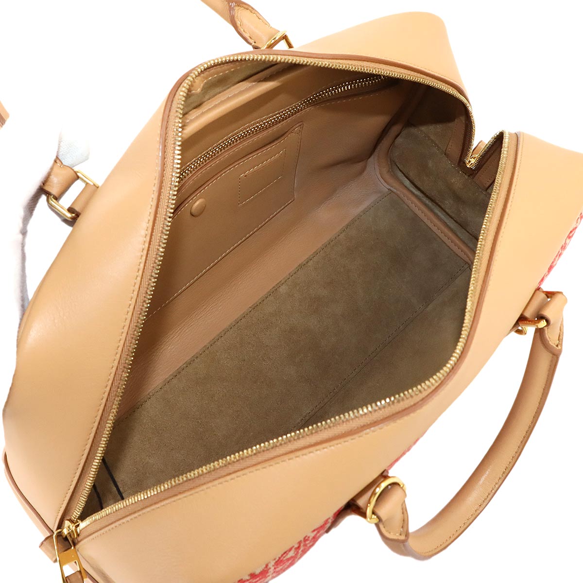 Amazona 28 Hand Shoulder Bag Jacquard Leather Brown Red Anagram