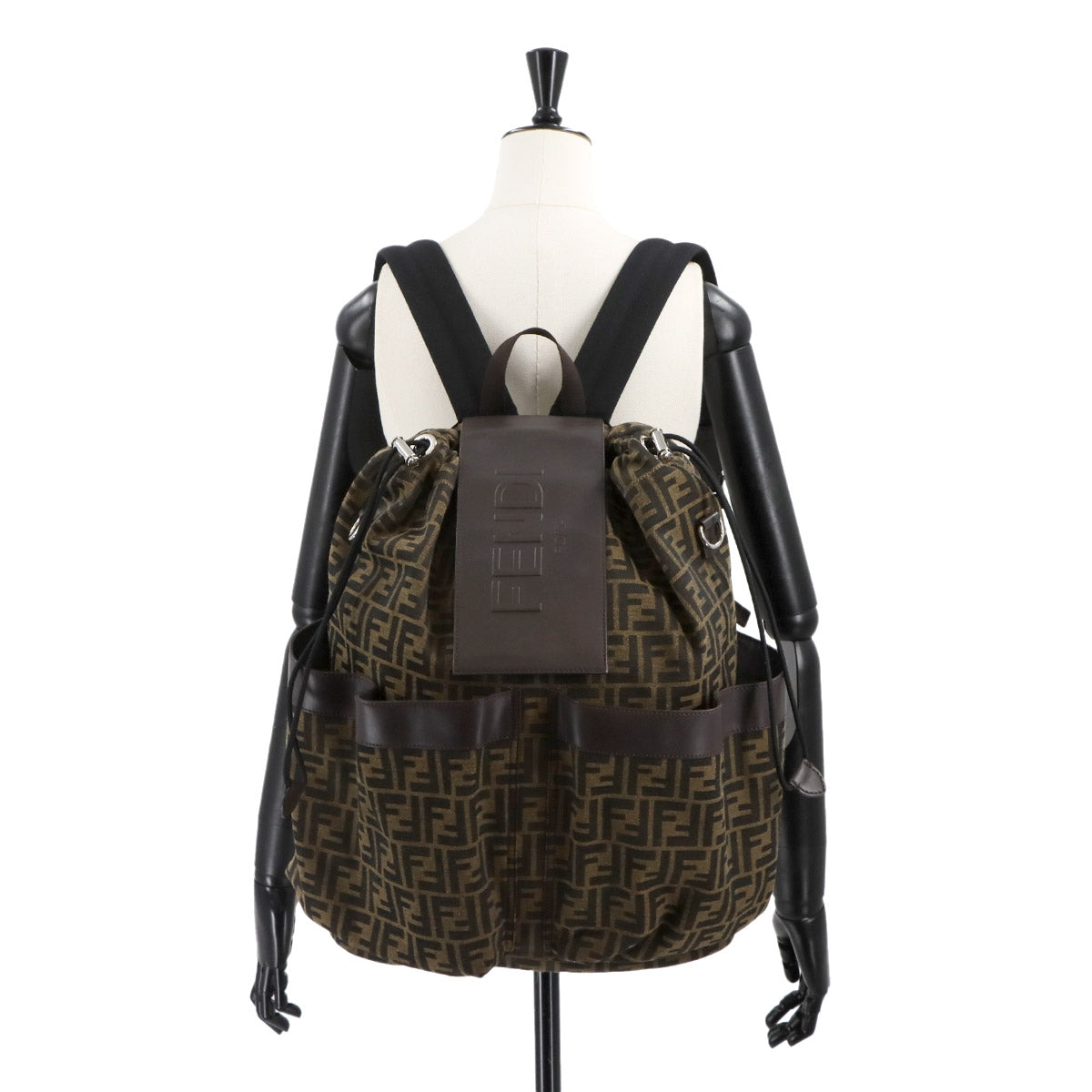 Zucca Backpack Canvas Leather Brown Black 7VZ056 Vintage Purse