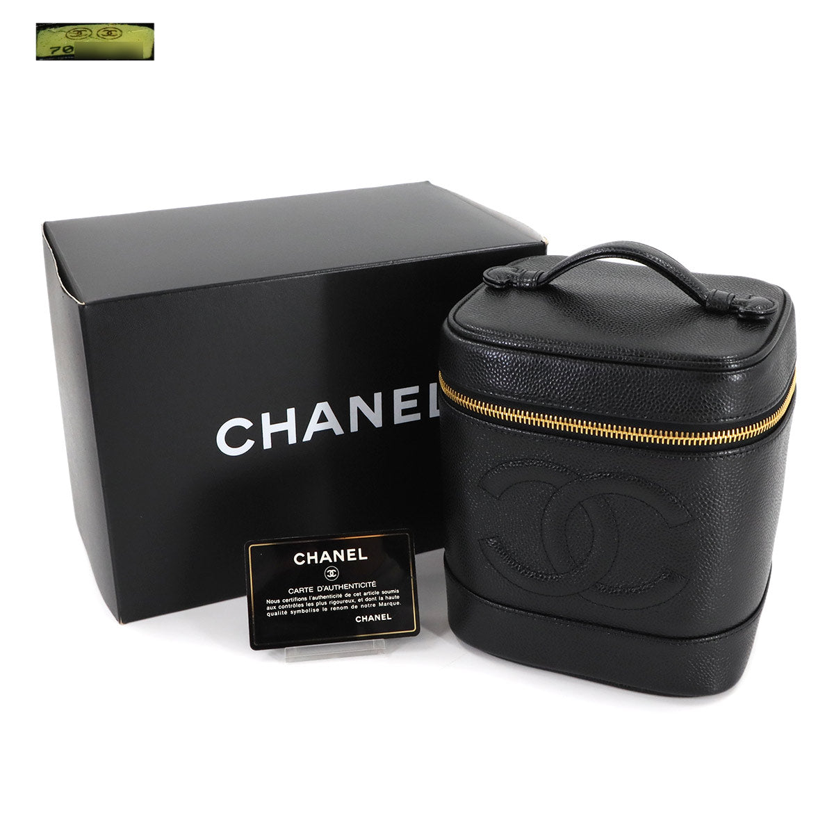 Vanity Hand Bag Caviar Skin Leather Black A01998 Vintage Purse