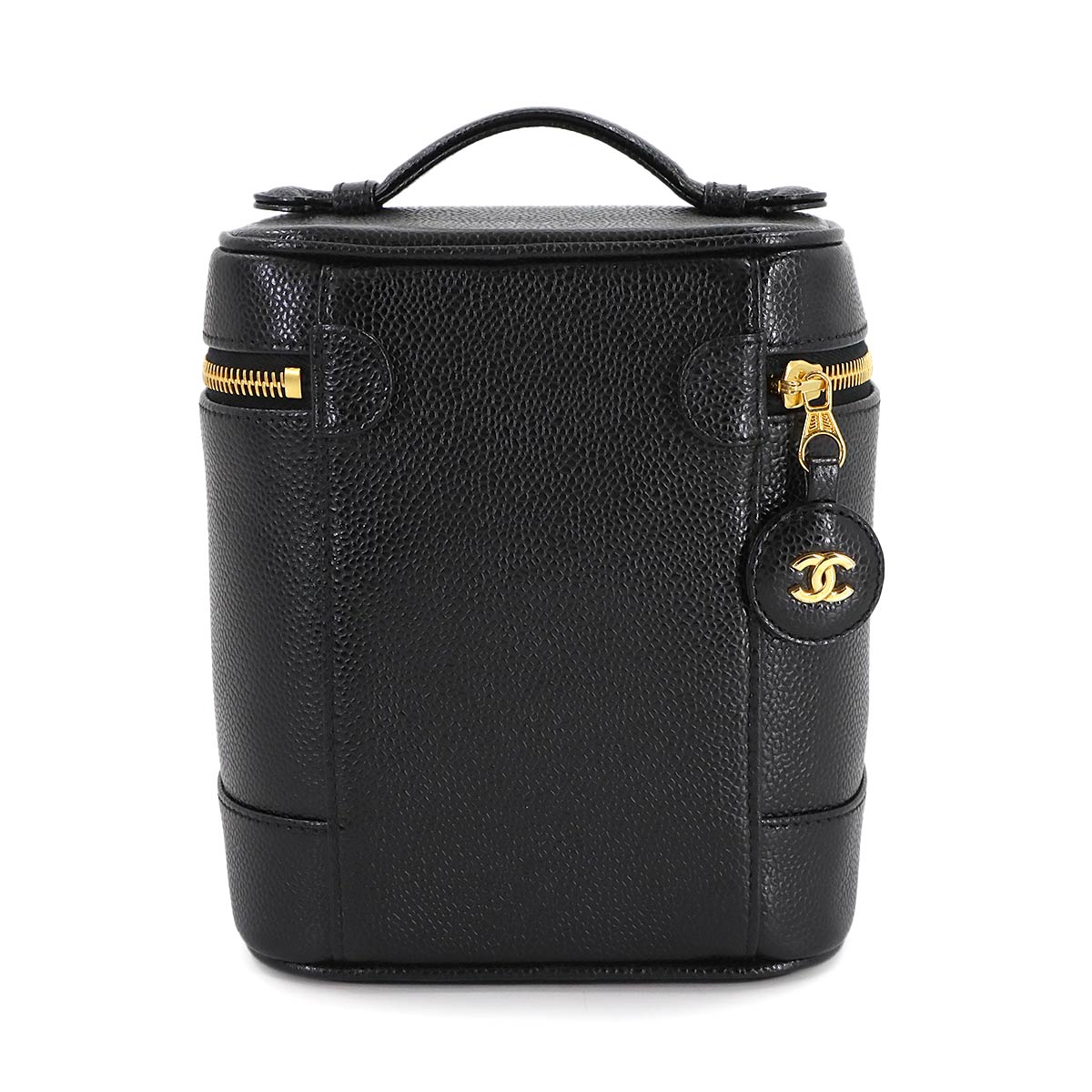 Vanity Hand Bag Caviar Skin Leather Black A01998 Vintage Purse