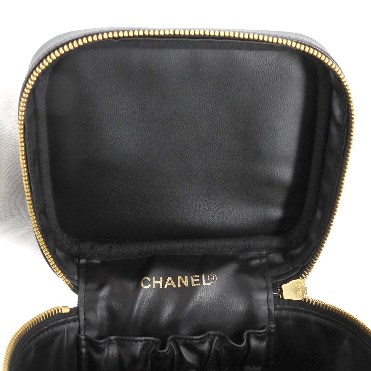 Vanity Hand Bag Caviar Skin Leather Black A01998 Vintage Purse